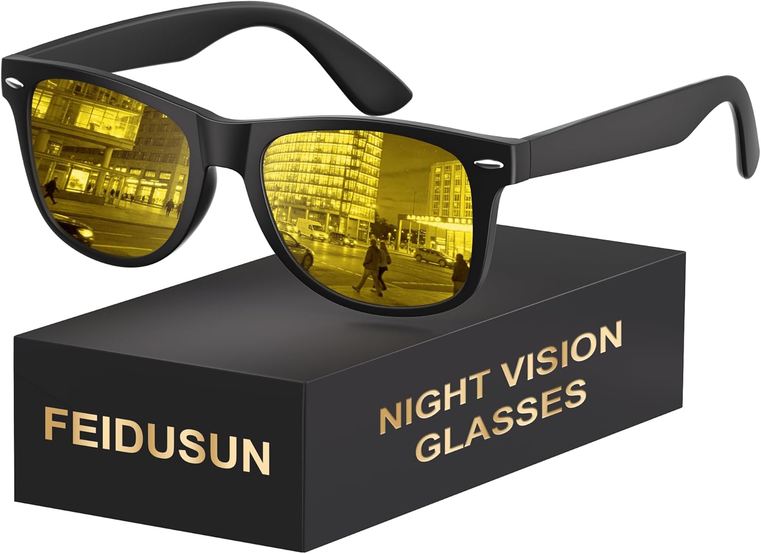 FEIDUSUN Night Driving Glasses for Men Women-Anti Glare Polarized Night Vision Glasses with HD Yellow Lens