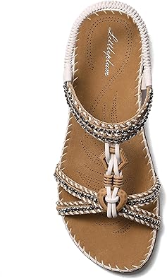 Littleplum Womens Sandals Arch Support Summer Flat Slides Ankle Elastic Walking Shoes Braided Beach Dressy Sandals for Women