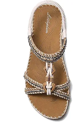 Littleplum Womens Sandals Arch Support Summer Flat Slides Ankle Elastic Walking Shoes Braided Beach Dressy Sandals for Women