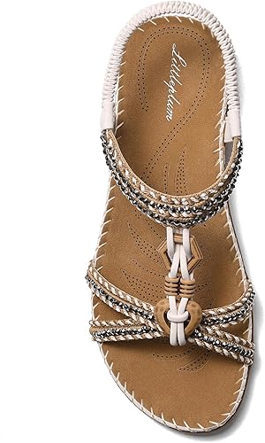 Littleplum Womens Sandals Arch Support Summer Flat Slides Ankle Elastic Walking Shoes Braided Beach Dressy Sandals for Women