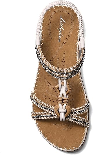 Littleplum Womens Sandals Arch Support Summer Flat Slides Ankle Elastic Walking Shoes Braided Beach Dressy Sandals for Women