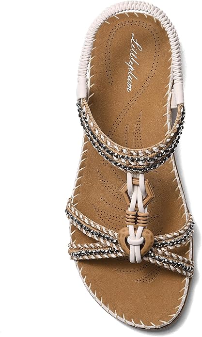 Littleplum Womens Sandals Arch Support Summer Flat Slides Ankle Elastic Walking Shoes Braided Beach Dressy Sandals for Women