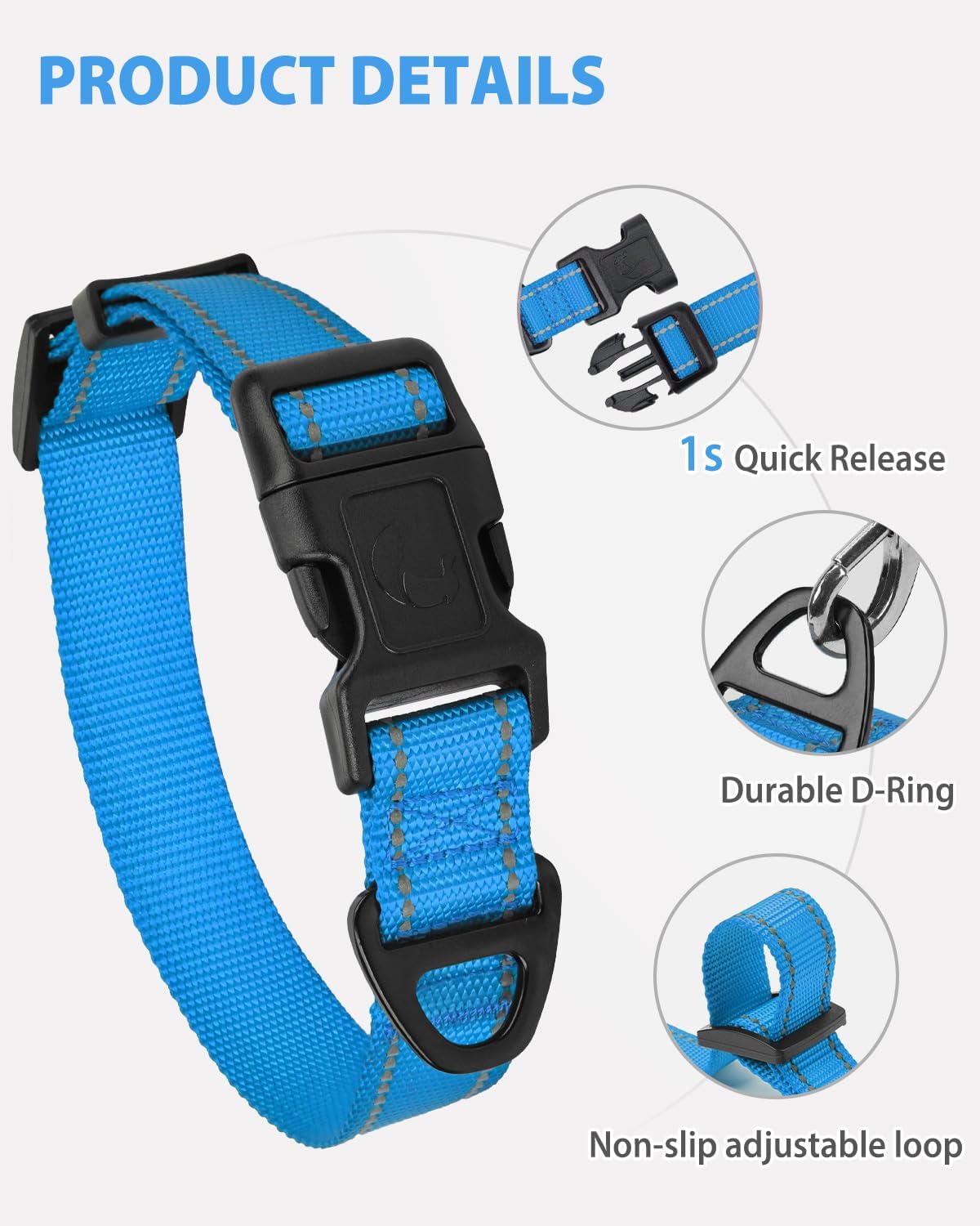 Joytale Feather-Light Dog Collar for Small & Medium Dogs, 3/4", Sky Blue image 4