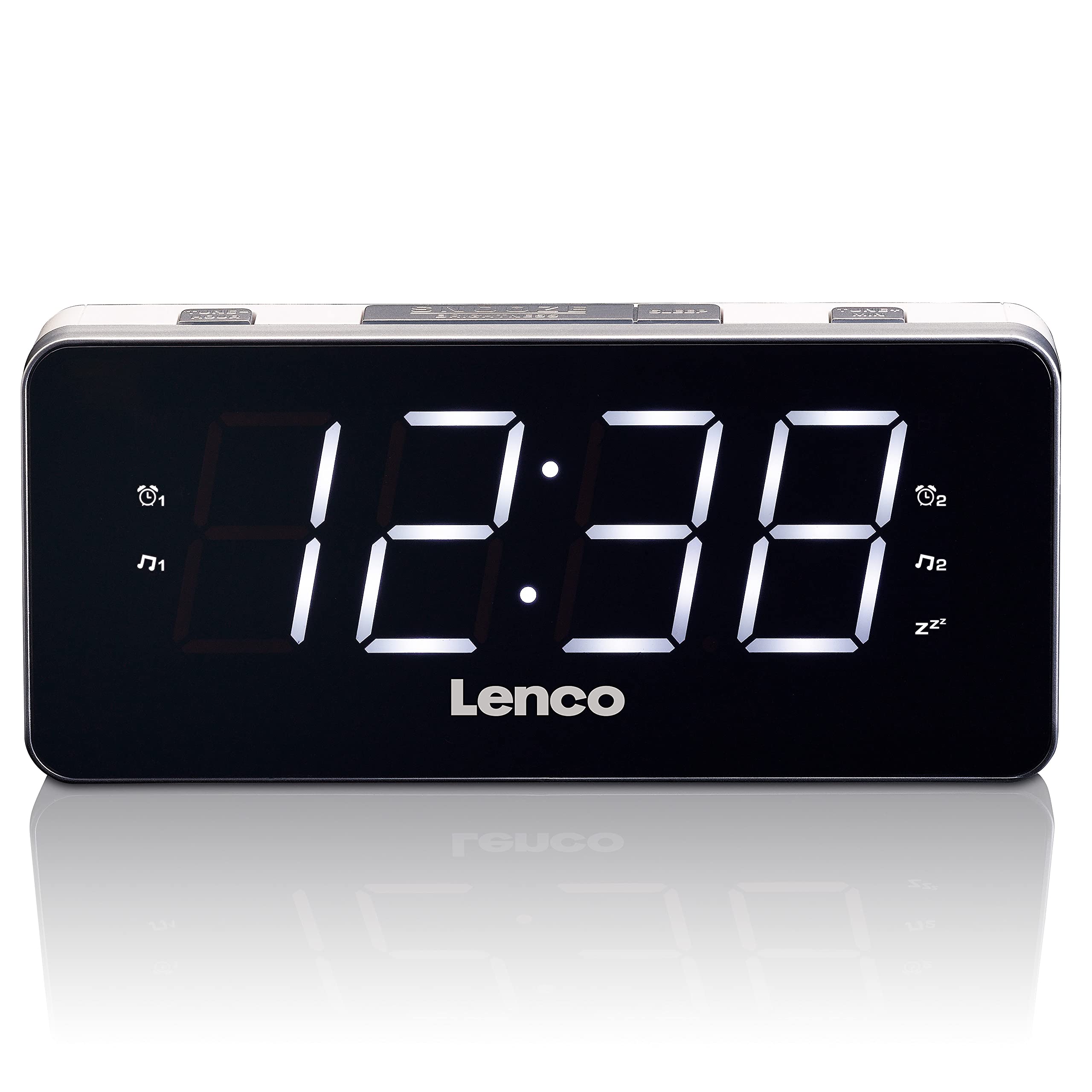 Lenco Radio-réveil CR-18 - Montre-Radio avec écran LED géant (4,6 cm) - variateur d'intensité - 2 alarmes (PLL FM, Chargeur USB, Double Alarme), Blanc