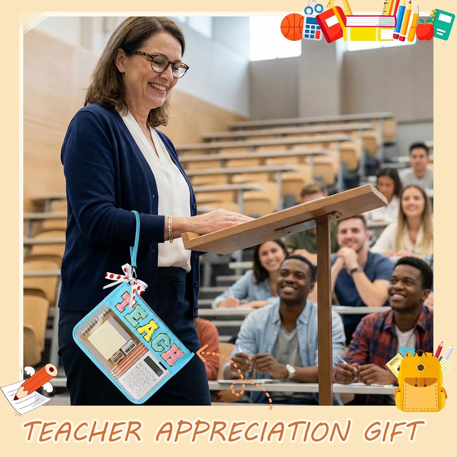 8 Pcs Teacher Appreciation Gifts Teach Chenille Letter Makeup Bag Monogram PVC Clear Zipper Pouch Wristlet Travel Cosmetic Bag Graduation Thank You Teacher Gift for Women(Colorful Letter)