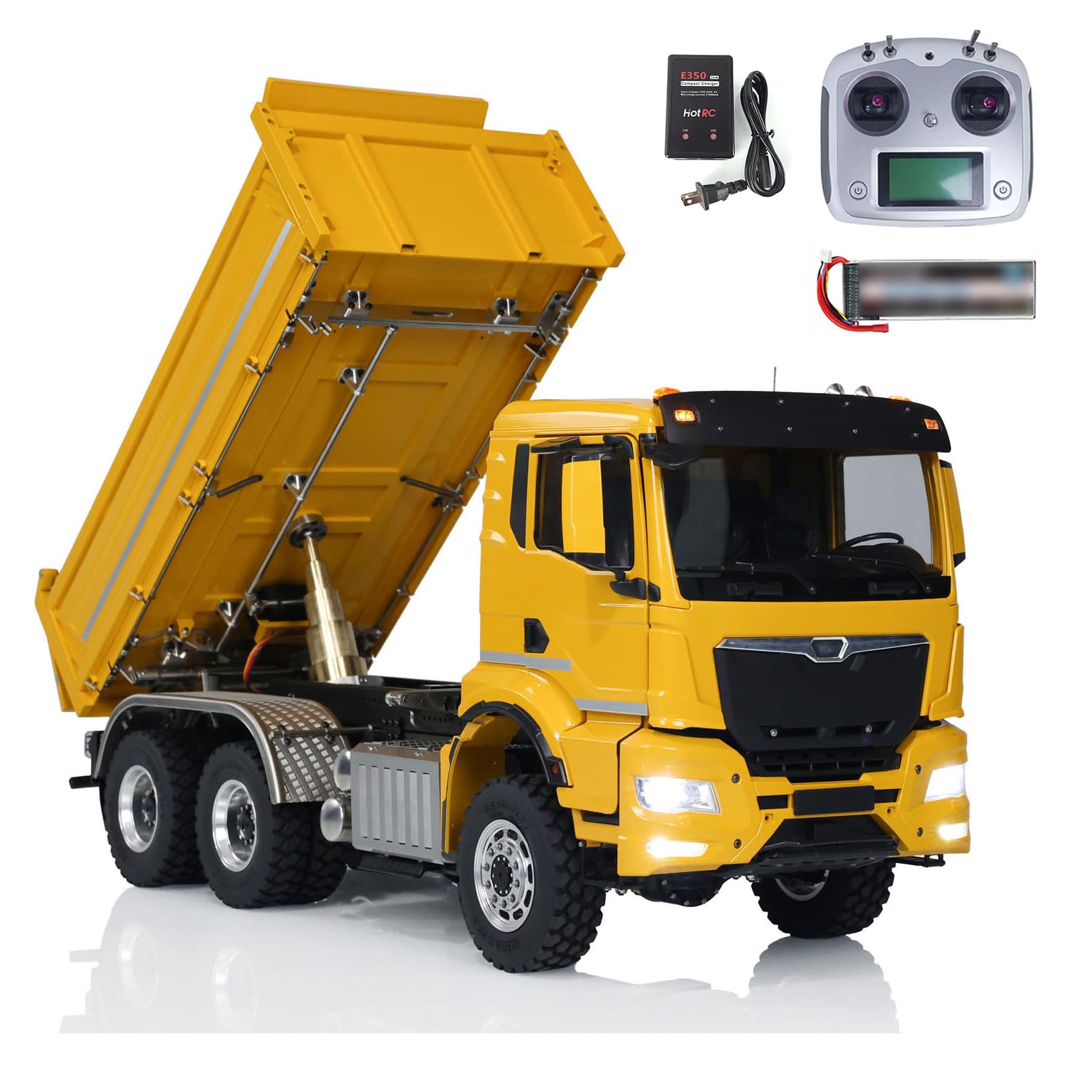 1 14 6x6 RC Hydraulic Dump Truck Metal 3-Way Radio Control Tipper Car Model LESU Construction Vehicle for