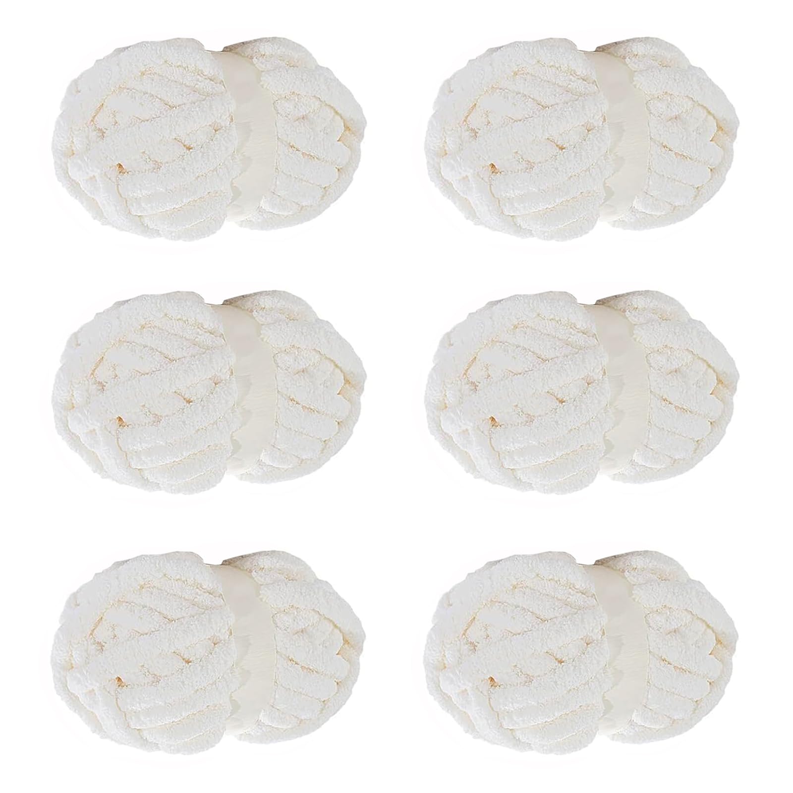 6 gomitoli di filato di ciniglia bianca, per lavori a maglia a mano, filato spesso e grosso peluche per fai da te, filato extra voluminoso (27 metri, 250 g