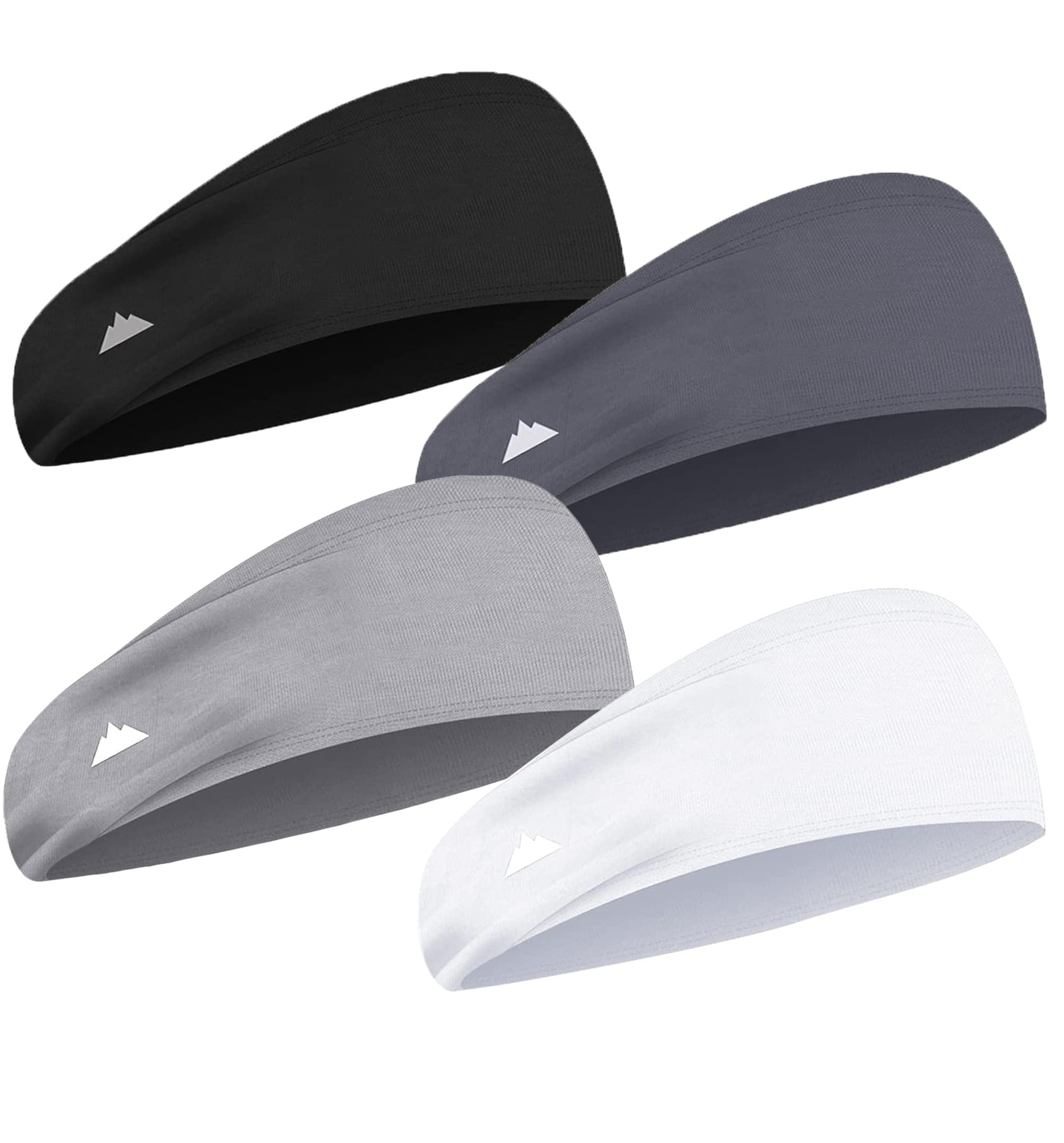 Mens Headband - Running Sweat Head Bands for Sports - Athletic Sweatbands for Workout/Exercise, Tennis & Football - Ultimate Performance Stretch & Moisture Wicking (4 Pk: Blk, Dark & Light Gry, Wht)