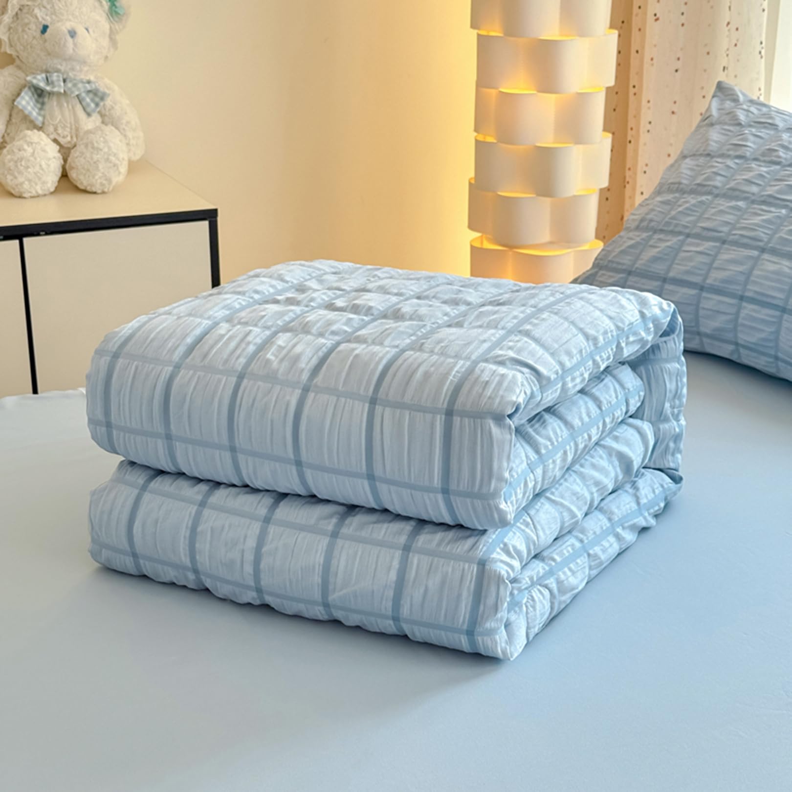 Yinghesheng Coverless Duvet King Size 4.5 Tog 200X230 cm, Blue Reversible Coverless Summer Duvet Comforter with Organza Design, Washable Duvet Coverless Lightweight Bedspreads,Blue,200 * 230cm