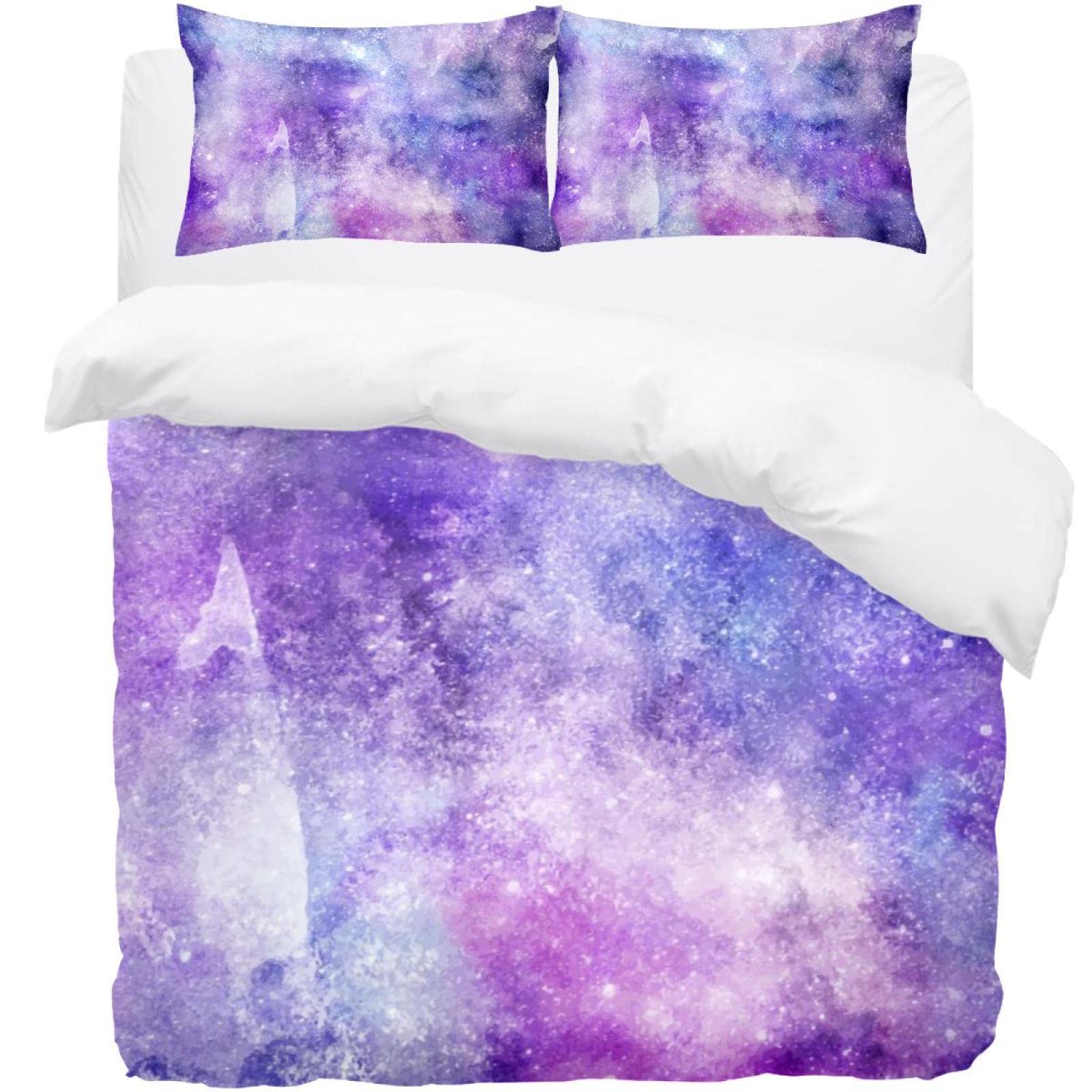 Parure de lit ciel étoilé violet avec sa housse de couette douce et ses deux taies d'oreiller