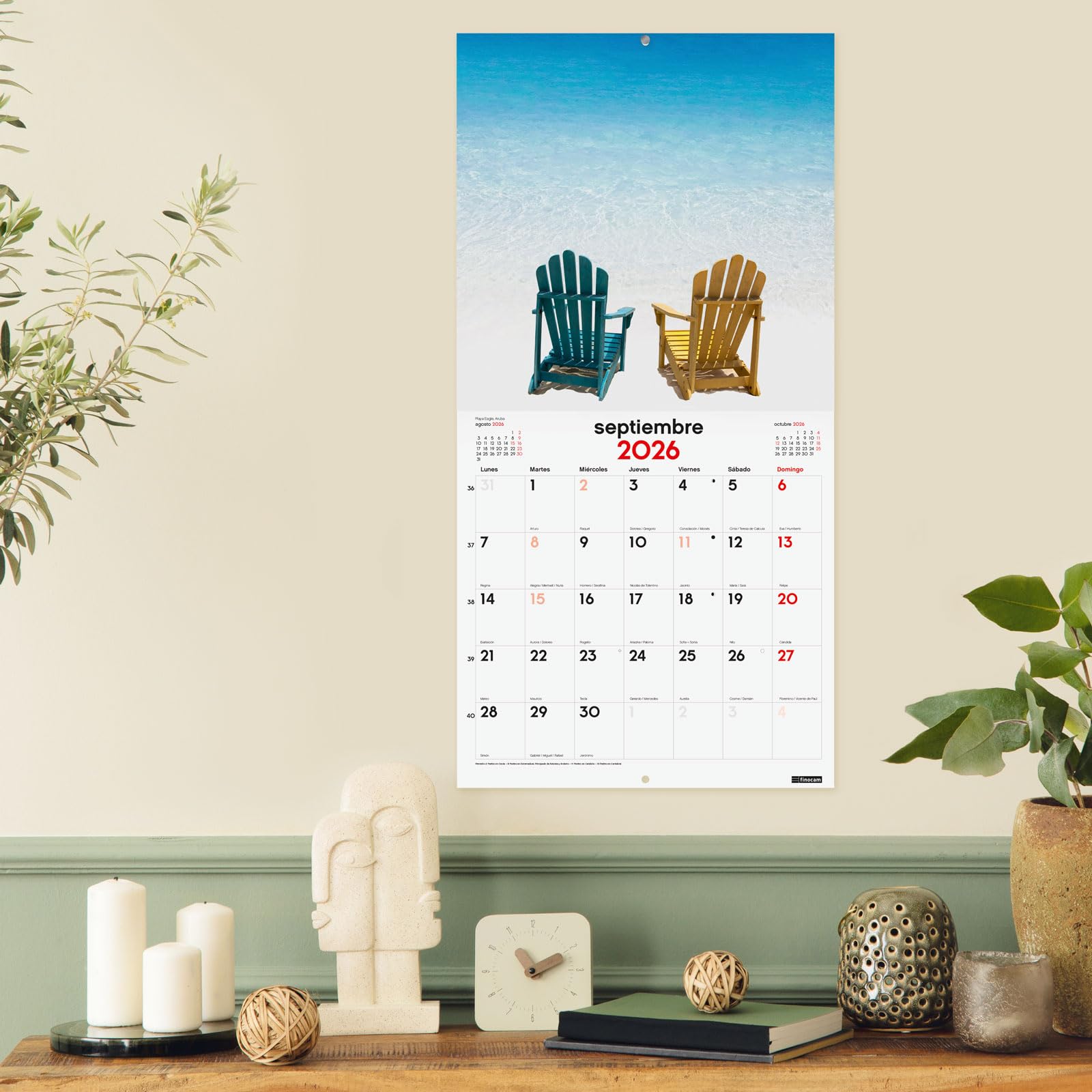Finocam - Calendario de pared 2026 30x30 cm Mes Vista Enero - Diciembre 2026 + Sep.- Dic. 2025 (4 meses) reducidos | Calendario 2026 | Imágenes Paisajes paradisíacos - Español