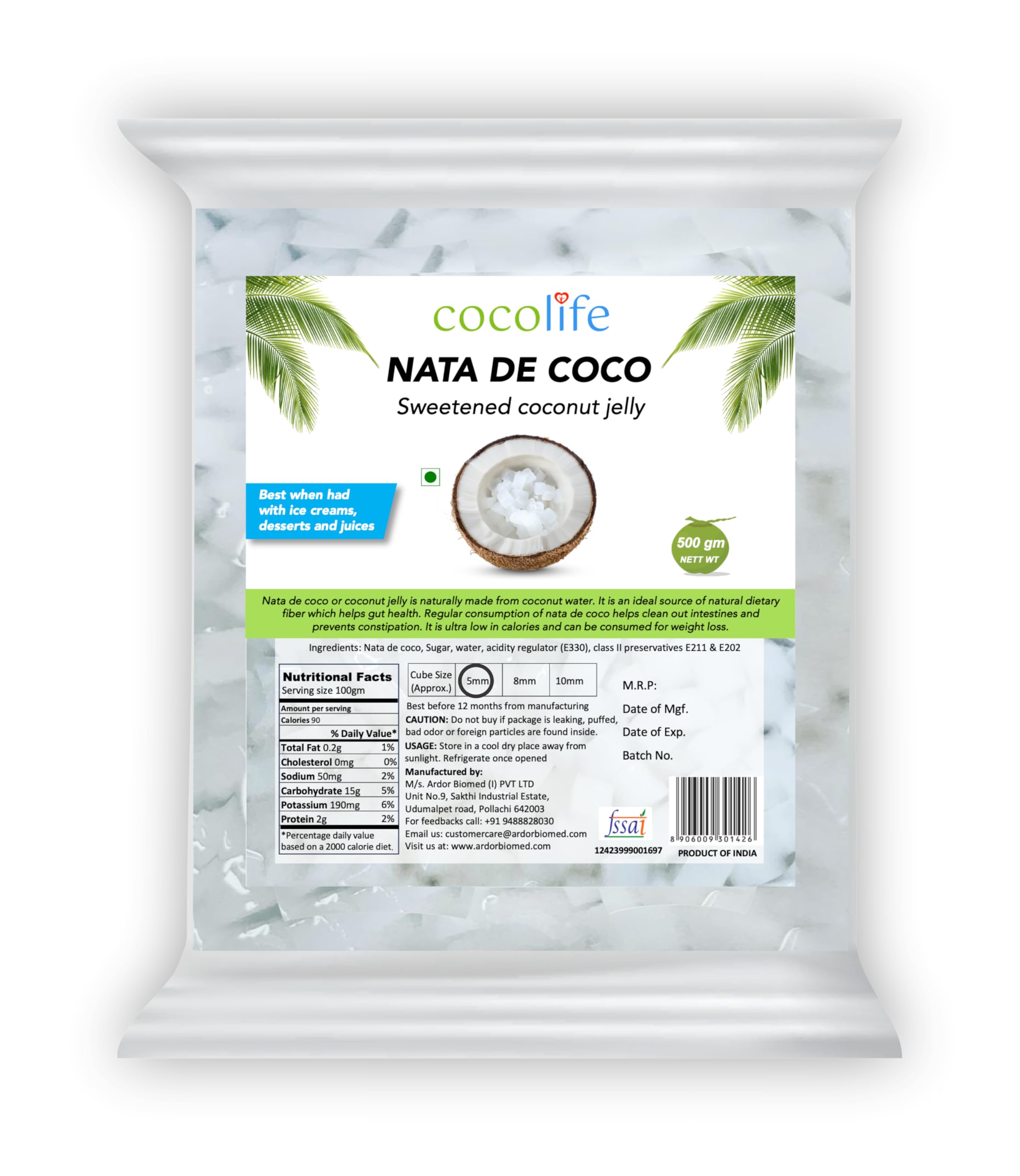 Cocolife Nata De Coco 5mm Coconut Jelly - 1 kg || Delicious & Refreshing Coconut Jelly for Desserts & Beverages || Perfect for Bubble Tea and Fruit Salad