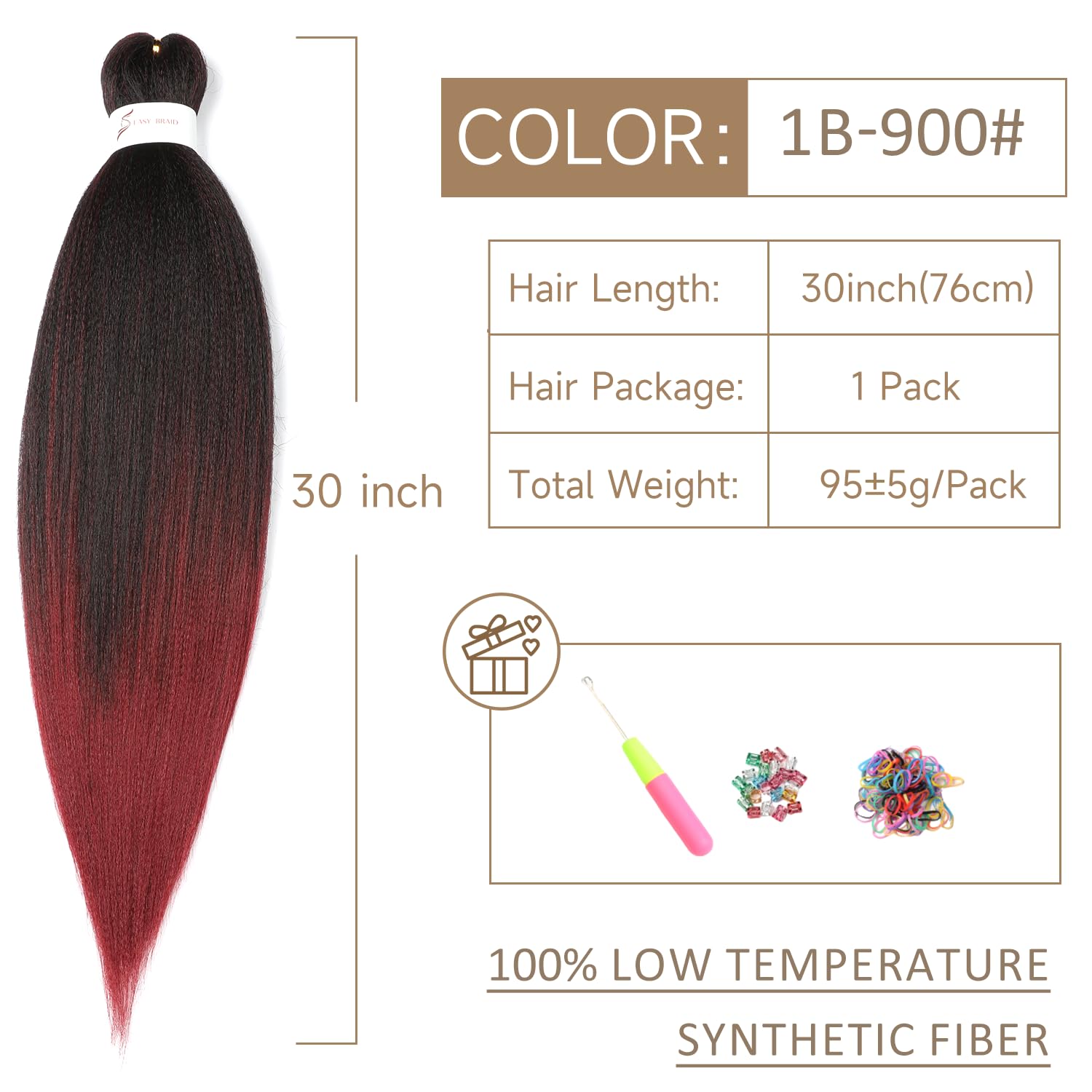 Pre-Stretched Braiding Hair ShowJarlly Soft Free Synthetic Fiber Corchet Braids Natural Black 1Pack/Lot Knotless Braiding Extensions Hot Water Setting Braiding Hair (30inch,1B/900#) - Image 2