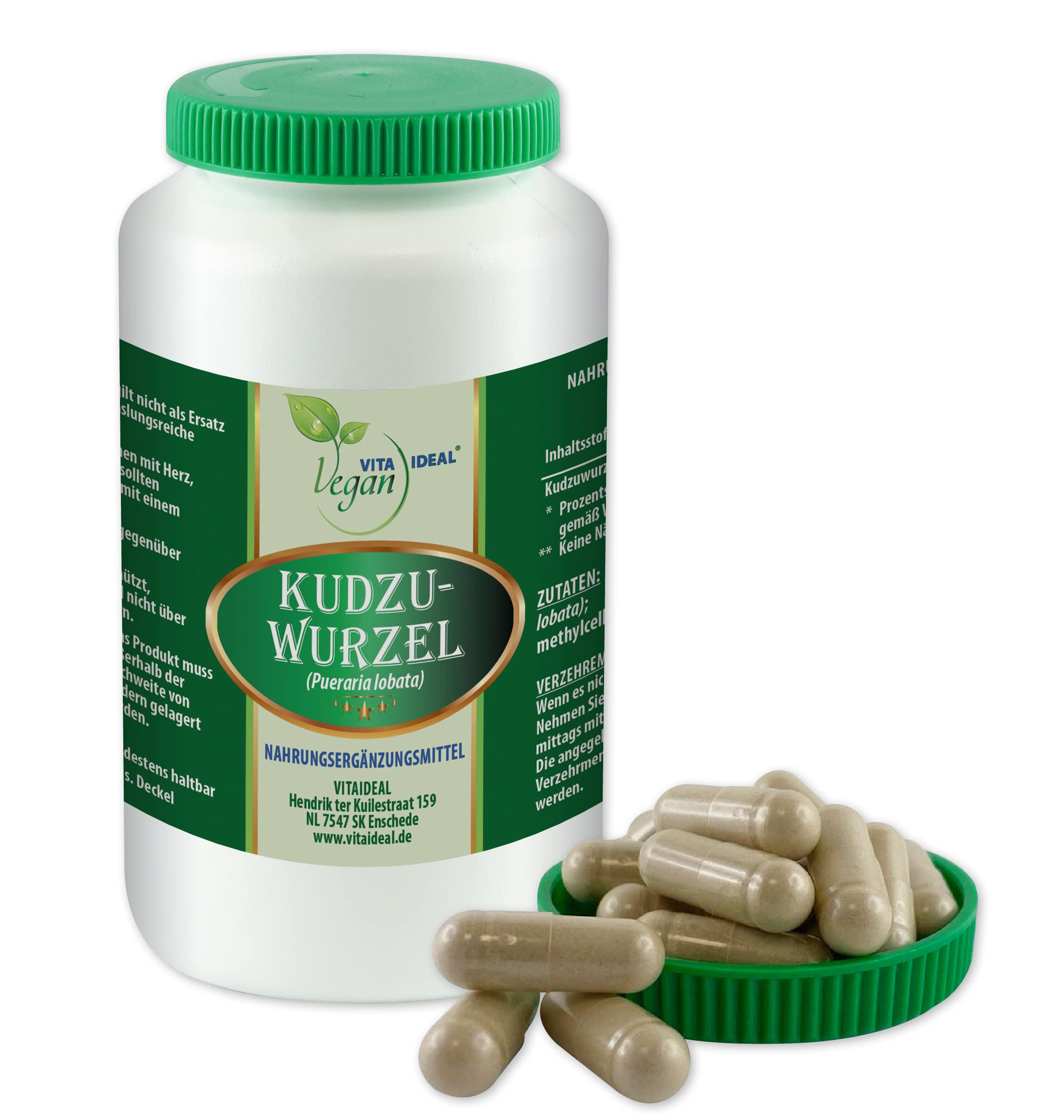 VITA IDEAL Vegan® KUDZU - Wurzel 180 KAPSELN - Pueraria lobata - Tagesportion 900mg KUDZUWURZEL reines Pulver. Natürlich, pflanzlich & ohne Zusatzstoffe.