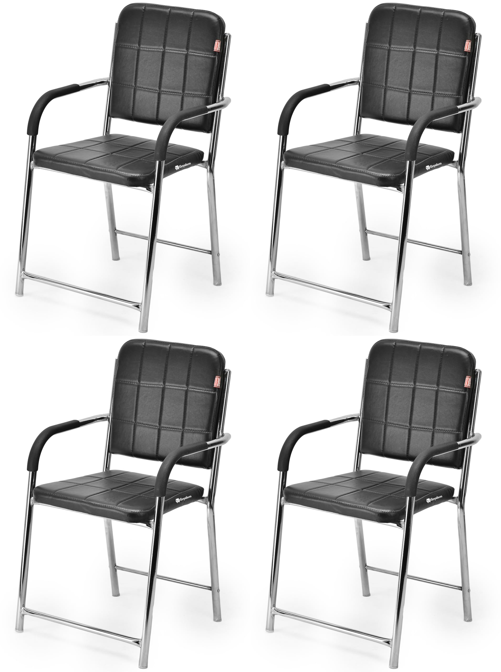 Office Chair Visitor Chair with arm Rest with Steel Frame and Cushioned seat Back, Chair Without Wheels Holds up to 110 kg Heavy Design (4, Black, Standard)