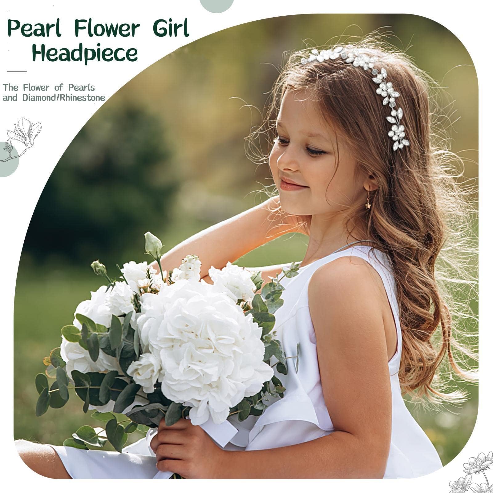 Coroncina Comunione Bambina, Fasce Capelli per Bambina in Fiore e Damigella, Coroncinas Fiori per Capelli con Perle, Accessori per Capelli per Comunione e Battesimo, Matrimoni, Compleanni e Feste