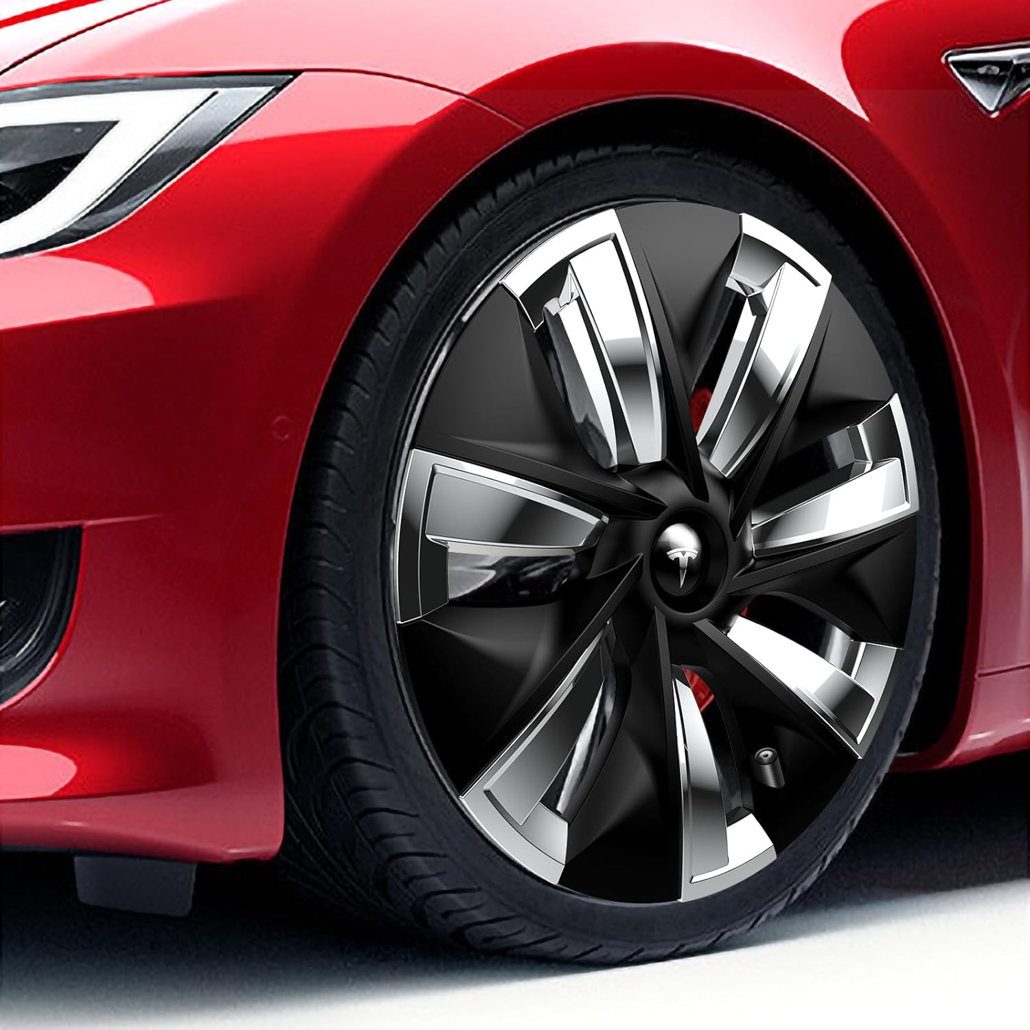 Tesla Model Y Accessories 2024 Tesla Model Y Wheel Covers 19 Inch Hubcaps Rim Protector Wheel Cover (Chrome and Matte Black)