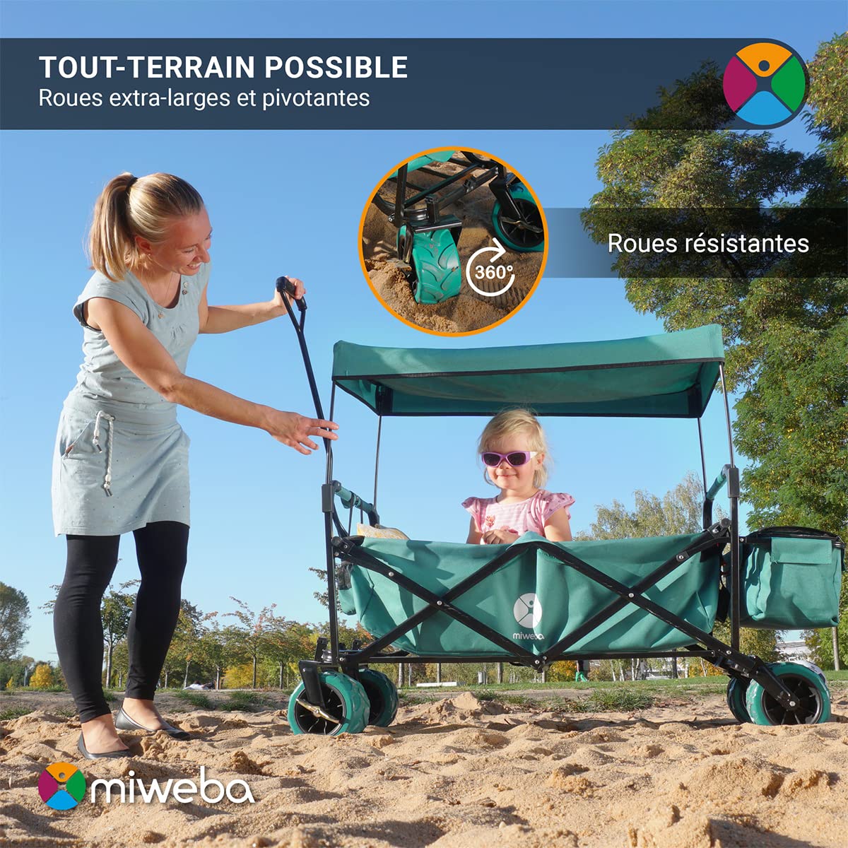 Miweba Chariot de Transport pour Enfants MB-10 Frein Toit Pneus Larges PU Sac de Transport Diable Pliant Résistant aux UV