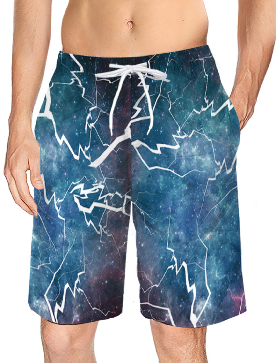 BULING Loose Lightning Storm Rainy Day Mystic Print Beach Shorts Trendy Swim Trunks Summer Quick Dry