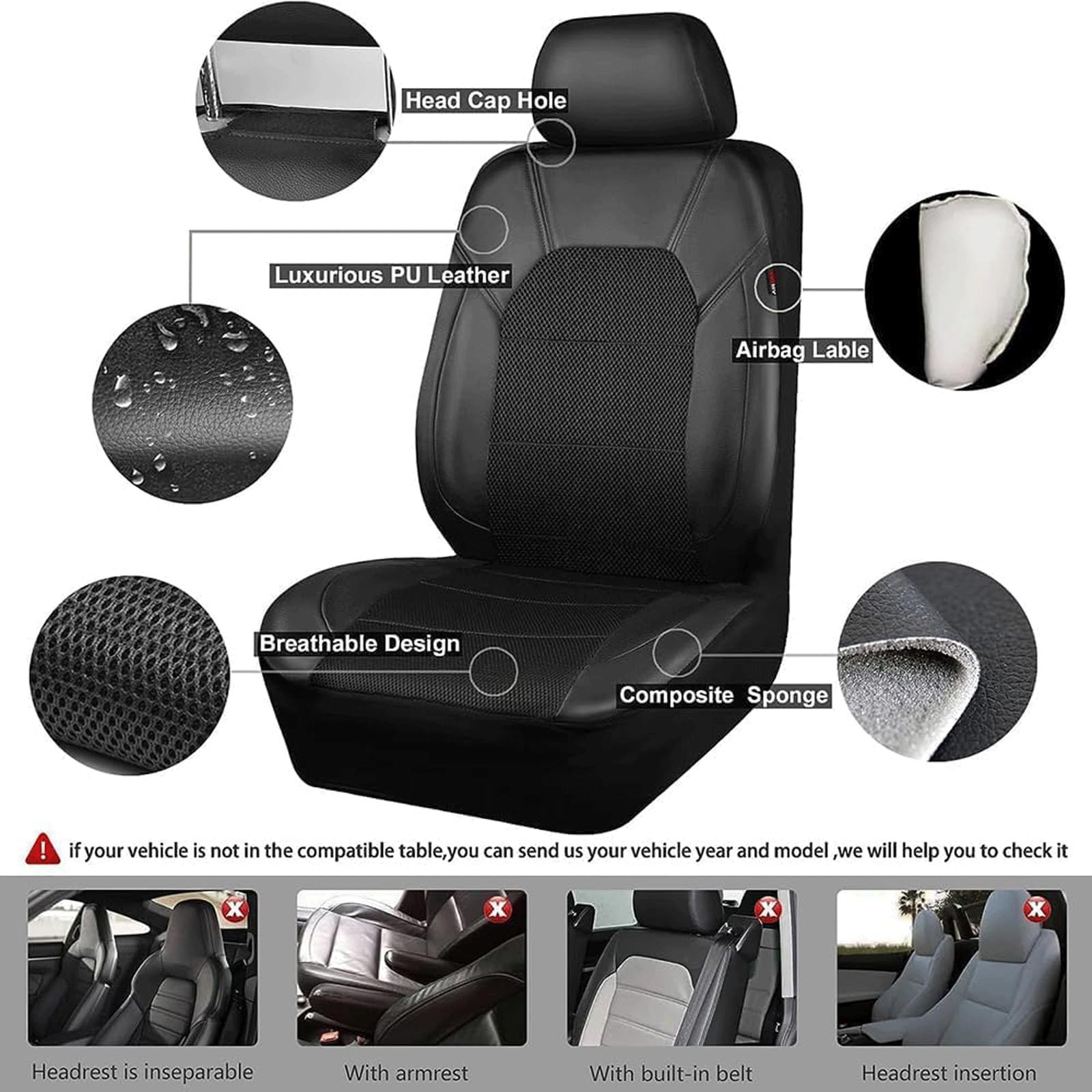 Auto Coprisedili per VW Tiguan (5N) 1st Gen 2009 2010 2011 2012 2013 2014 2015 2016，Copri Sedile Pelle Protezioni Sedile per Anteriori E Posteriori Traspirante Universali Accessori Auto