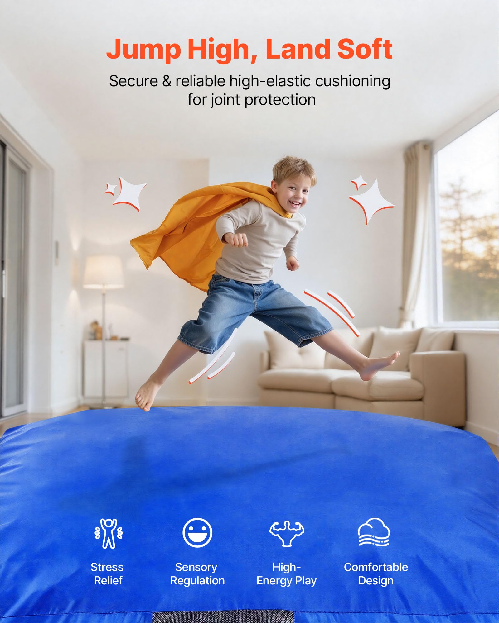 VEVOR Crashpad 150 x 150 cm, Kindermatte mit Schaumstoffblöcken & Waschbarem Bezug, Weiche Schaumstoff-Landezone, Fallschutzmatte, Ausstattung für Sinnesräume zum Springen Entspannen Spielen Blau