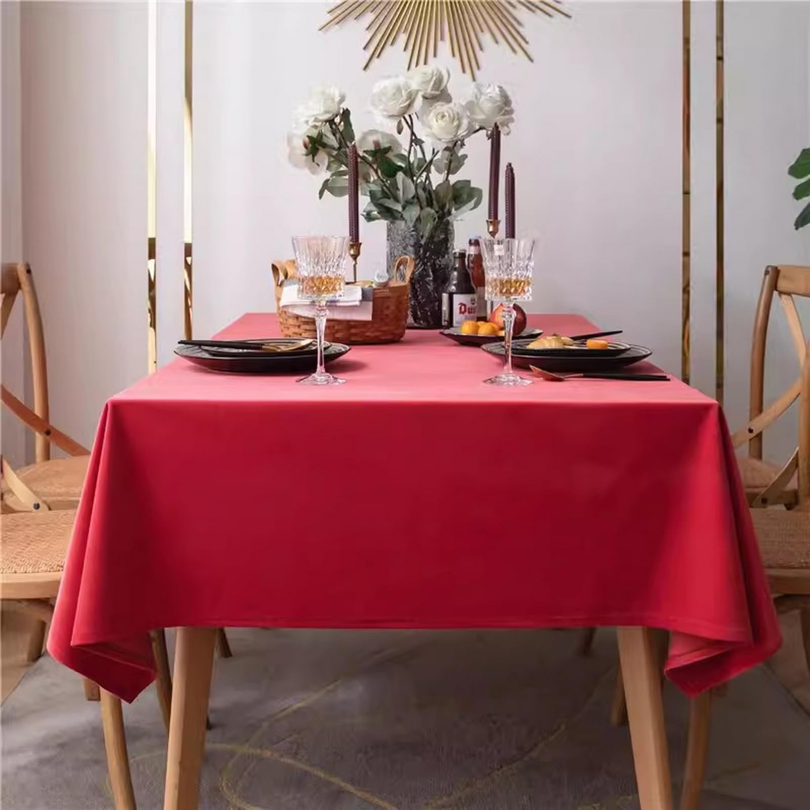 Lifup Manteles Mesa Antimanchas Rectangular Duradero, Protege la Mesa Adecuado para Sala de Estar, Comedor, Cocina Rojo 85 x 85 cm