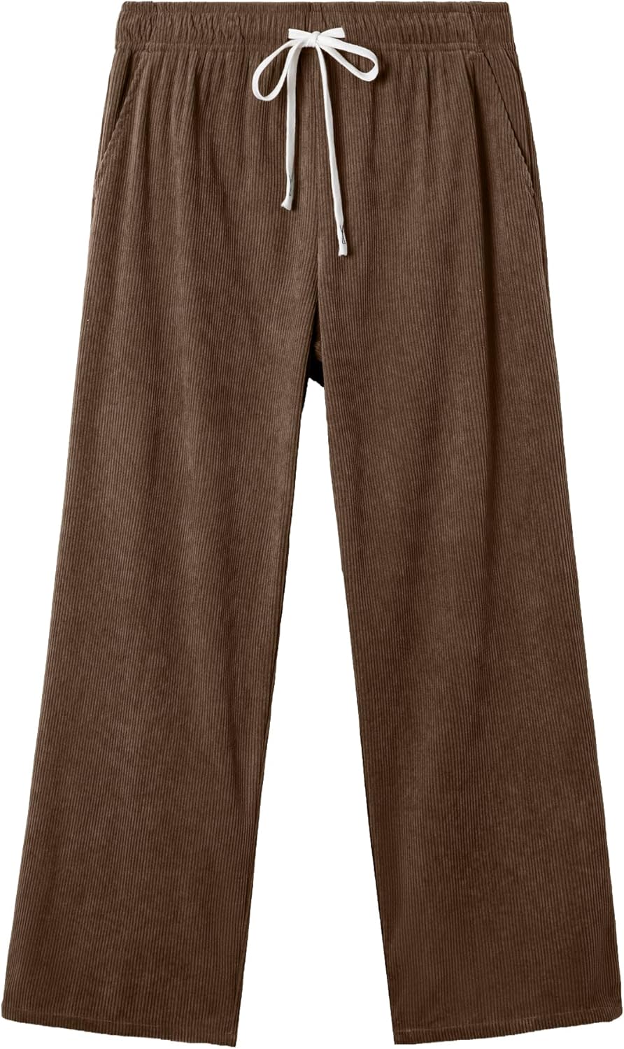 JMIERR Mens Corduroy Pants Casual Baggy Pants Wide Leg Loose Fit Joggers Sweatpants Elastic Waist Drawstring with Pockets - Image 9