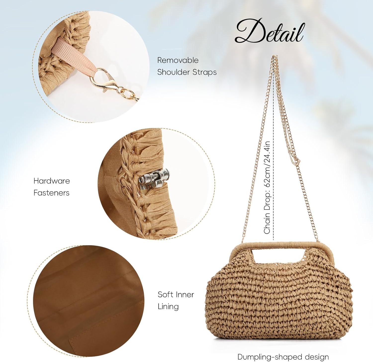 Oweisong Women Straw Clutch Purse and Handbags Summer Beach Dumpling Bag