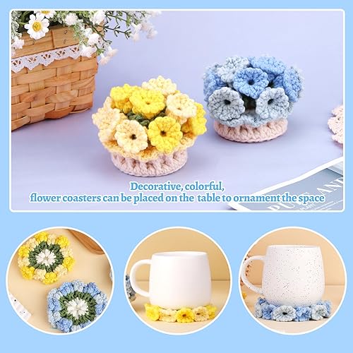 Miniatura 4 de Kit de ganchillo para adultos principiantes, kit de posavasos de flores de ganchillo, kit de tejido con ganchillo, hilo de ganchillo, instrucciones
