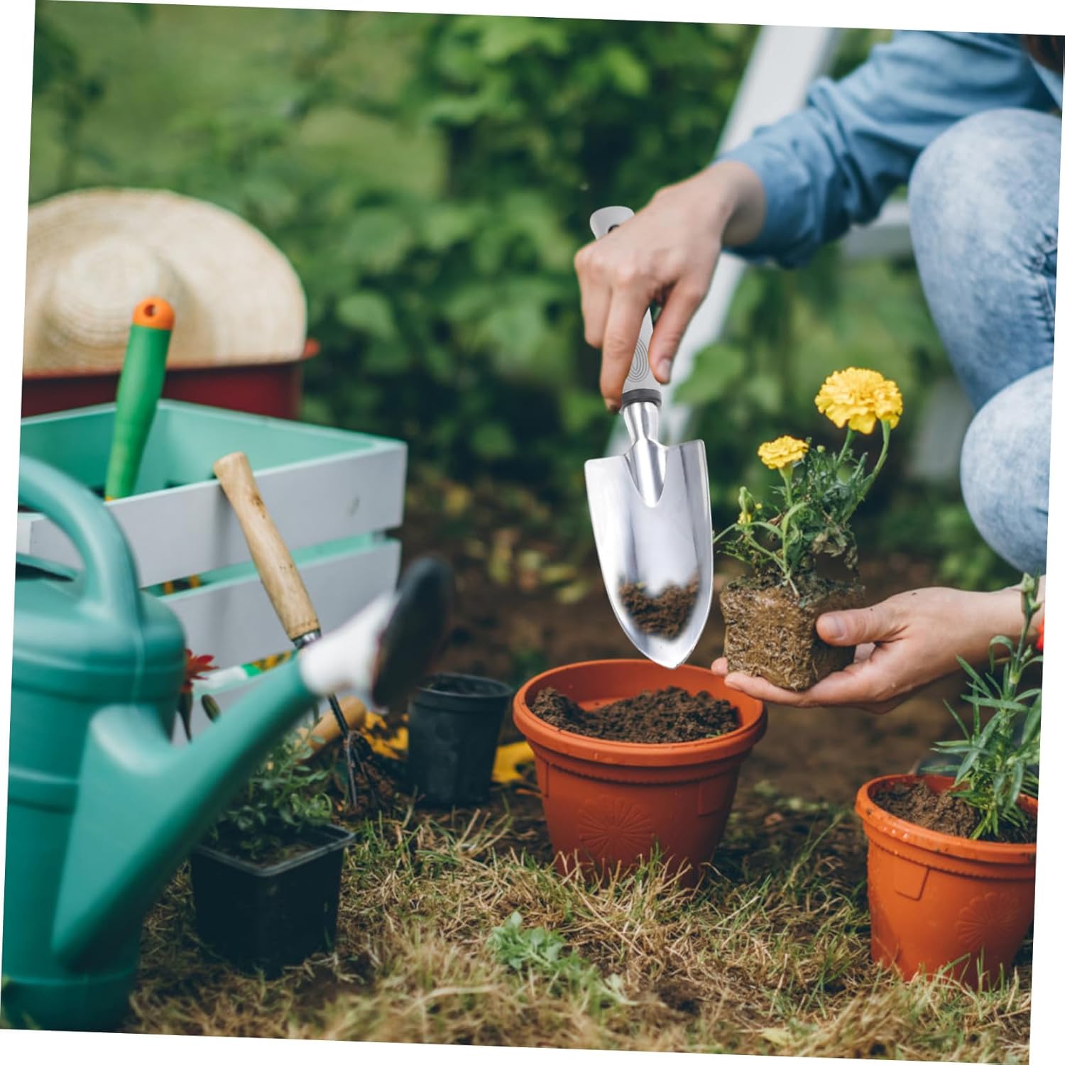 Multifunctional Aluminum Gardening Tool Kit with Shovels and Rakes for Transplanting and Soil Loosening Lightweight Portable with Storage Bag for Outdoor Planting and Seedling Care