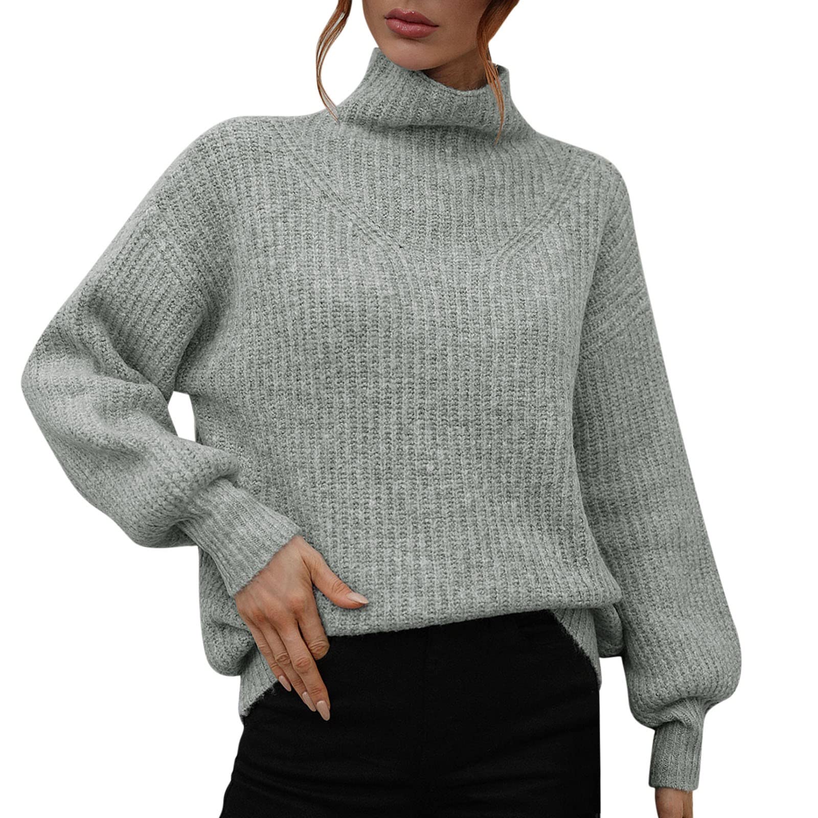 IYABMNF Women's Knitted Jumper for Women Casual Pullover Elegant Puff  Sleeves Turtleneck Tops Long Sleeve Tops Sweatshirt Knitted Sweater Long  Sleeve Shirt Autumn Winter Turtleneck Pullover : Amazon.de: Fashion