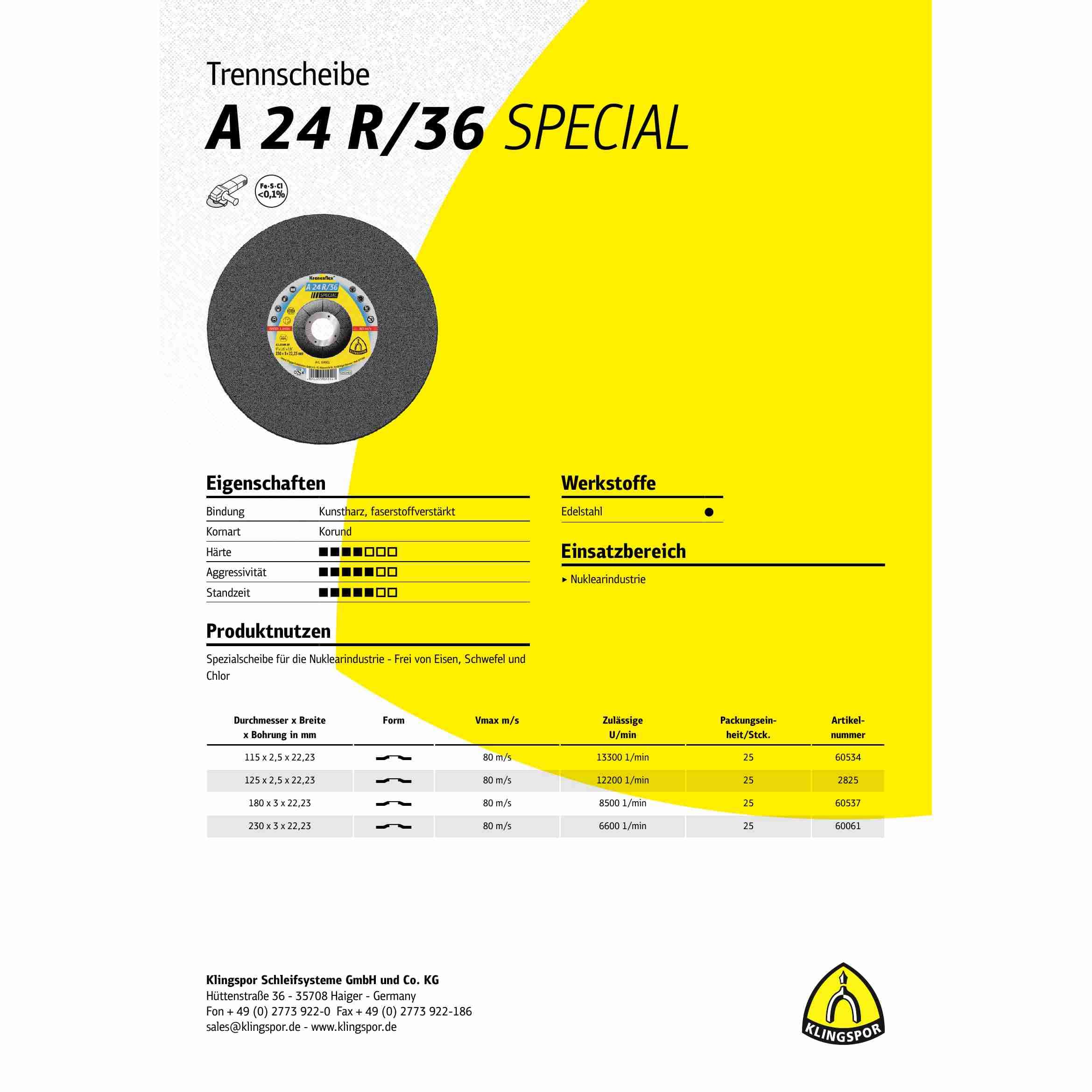 A 24 R 36 - Discos de corte (25 unidades, 125 x 2,5 x 22,23 mm)