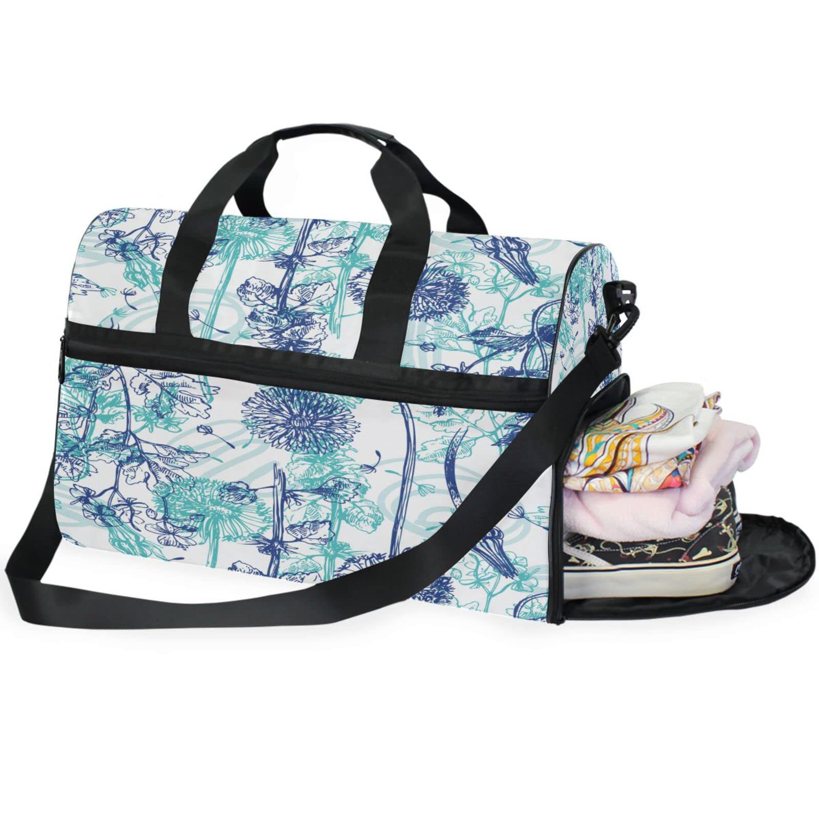 Blume Hell Pflanze Modern Floral Sporttasche Badetasche mit Schuhfach Reisetaschen Handtasche für Reisen Frauen Mädchen Männer