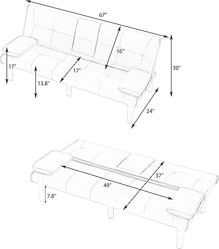 Miniatura 2 de Sofá cama futón moderno de 67 pulgadas, sofás cama convertibles 3 en 1 con respaldo ajustable, portavasos, cómodo sofá reclinable loveseat de cuero