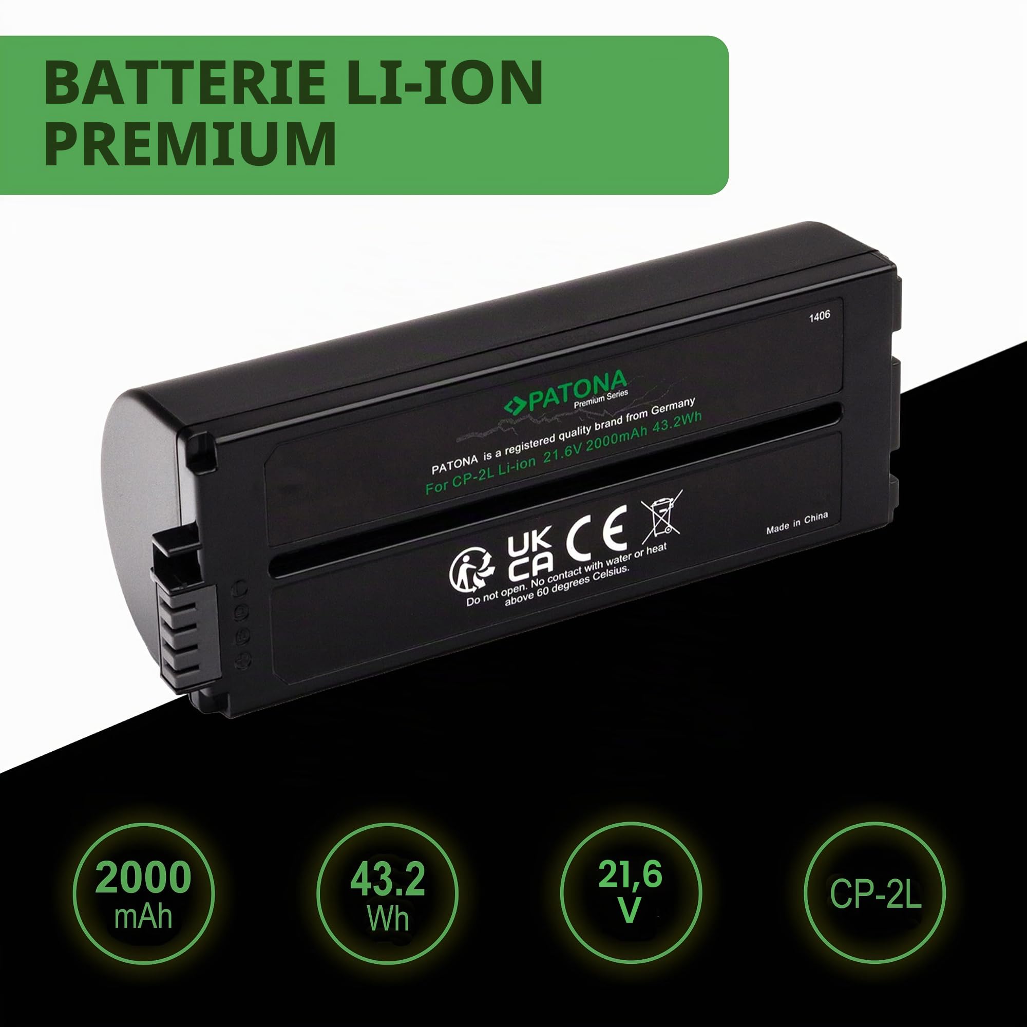 PATONA Batterie pour Canon NB-CP2L, NB-CP1L 2000mAh 21.6V