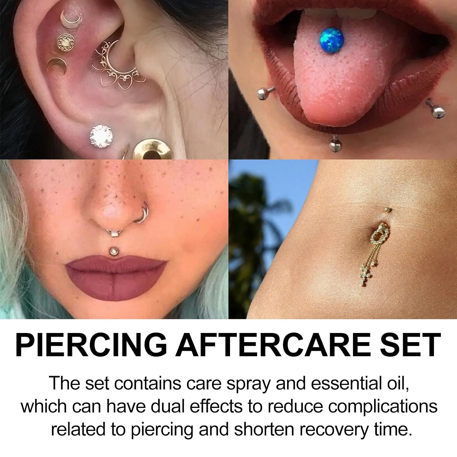 Piercing Aftercare Kit: Keloid Bump Care, Piercing Hole Maintenance (10ml), Piercing Aftercare Spray (60ml), Saline Aftercare Spray for Ear Nose Belly Septum Body, Gently Refreshes & Soothes