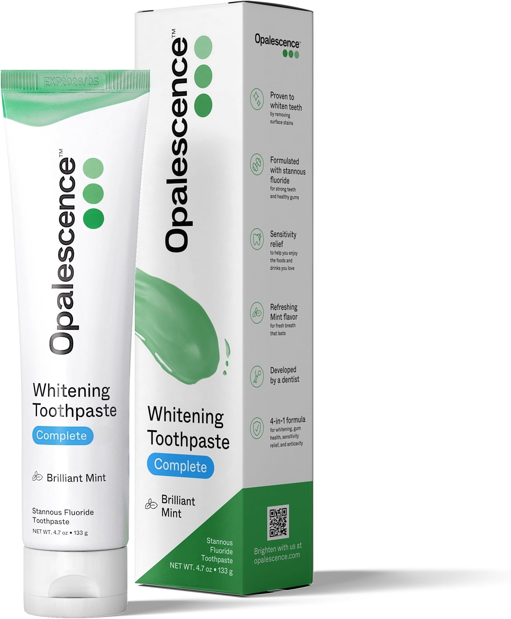 Opalescence Complete Stannous Fluoride Toothpaste, Whitening & Gum Health, 4-in-1 Formula, Helps Prevent Gingivitis, Reduces Sensitivity, Anticavity, (1 Unit) Dentist-Developed, Mint, 4.7 oz -6365-1