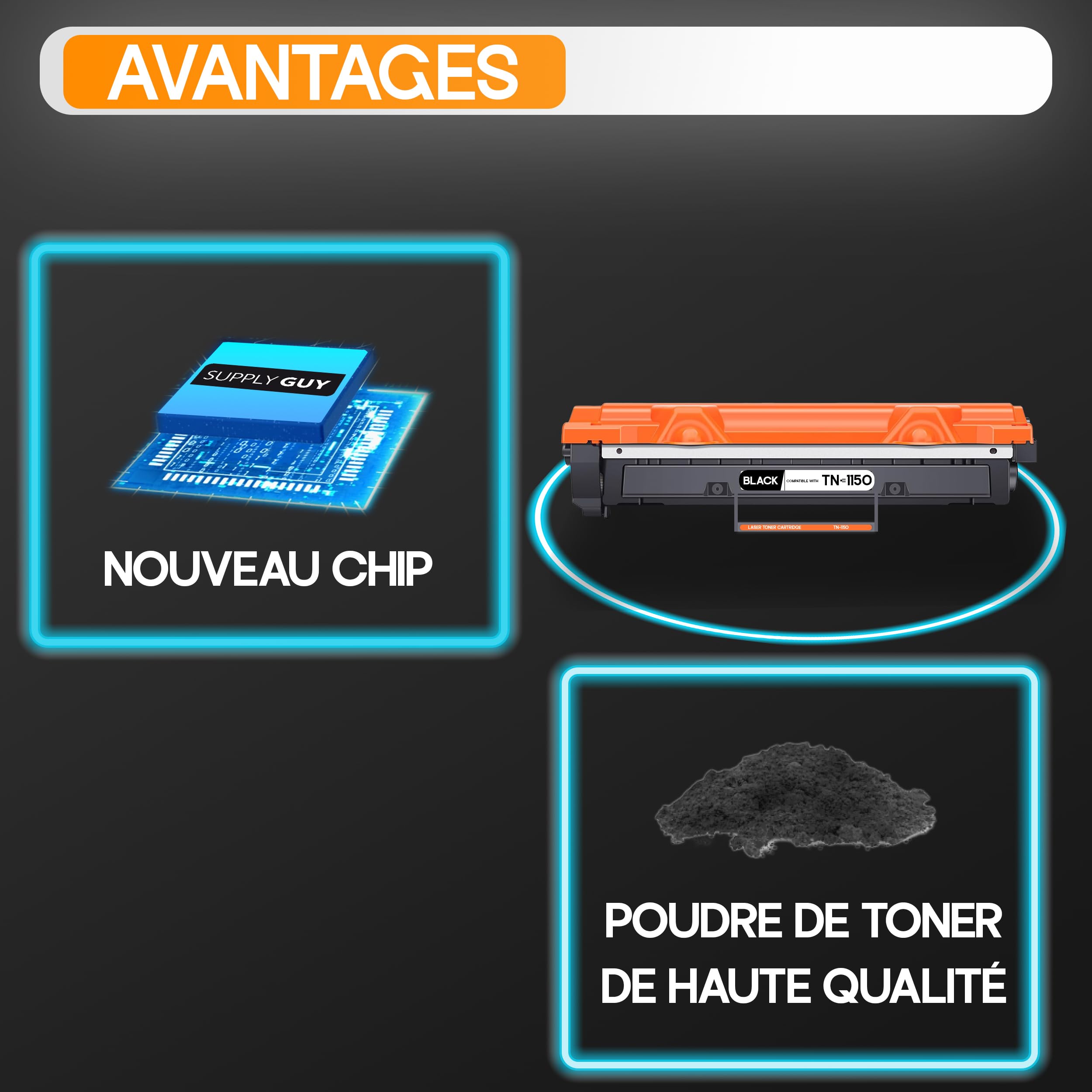 Supply Guy TN1150 TN-1150 Cartouches de Toner avec Puce Compatible pour Brother HL-L1240W DCP-L1640W DCP-L1660W HL-L1242W DCP-L1642W - Noir Multipack (2X Toner)