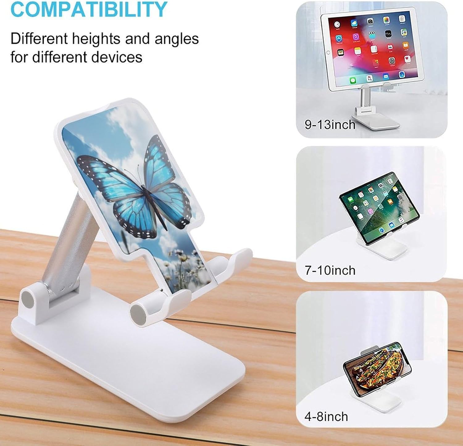 Blue Butterfly and Clouds Foldable Phone Stand for Desk Taller Stand image 3