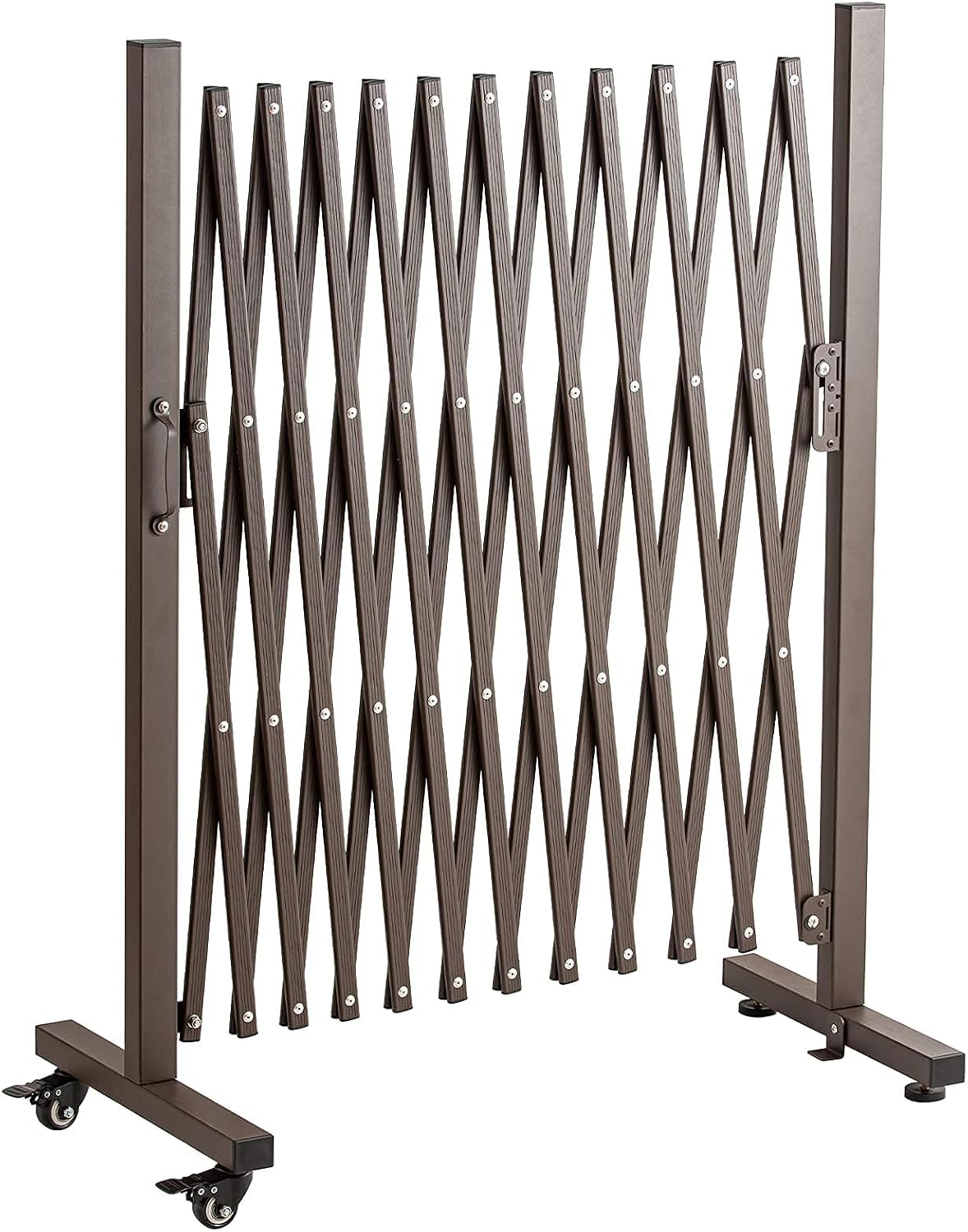 Aluminum Expandable Garden Portable Casters, Expansion Size 126×15.2×40.6 inches, Flexible Mobile Barricade Safety Barrier Pet Fence Gate Adjustable, Brown