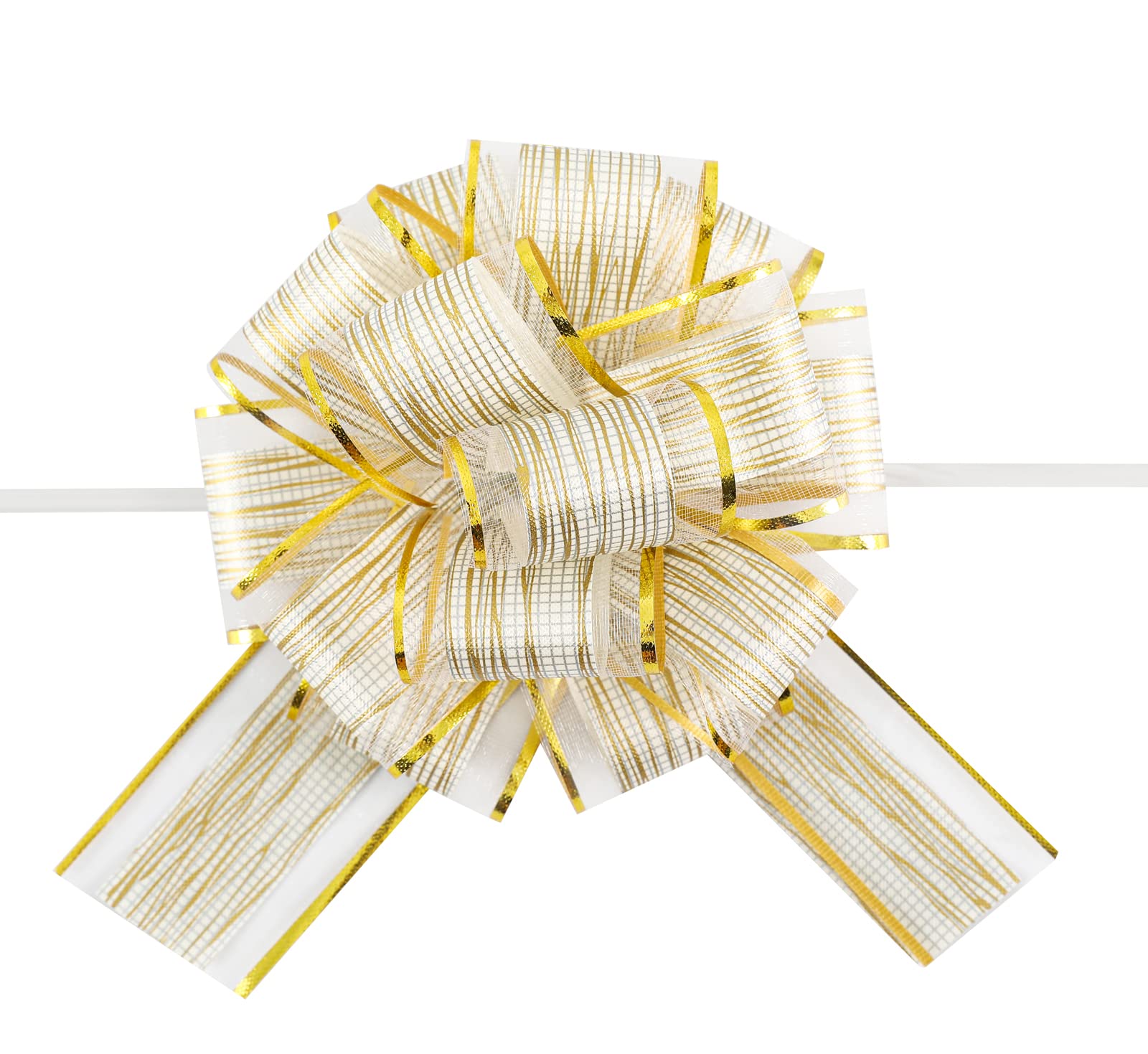 10 PCS Large Pull Bow Gift Wrapping Bows, Pull Bow with Ribbon for Wedding Gift Baskets, Party Gift Wrap Bows, Gift Wrap Bows for Decorating Presents （White）