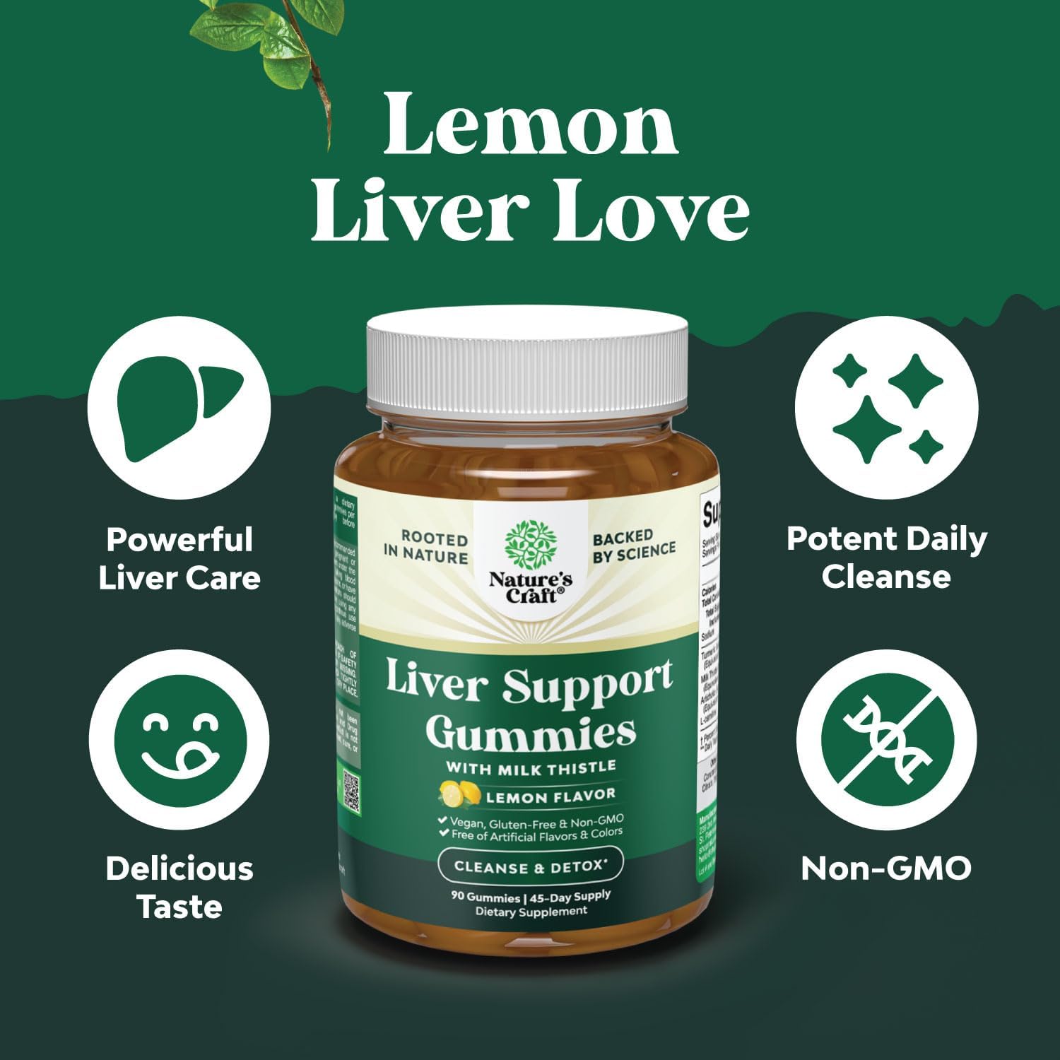 Cleansing Herbal Liver Detox Gummies Liver Support Milk Thistle Gummies with Artichoke Extract Turmeric Curcumin and L-Carnitine - Vegan and Non-GMO - Sweet Lemon - 90 Count (Pack of 1) - Image 4