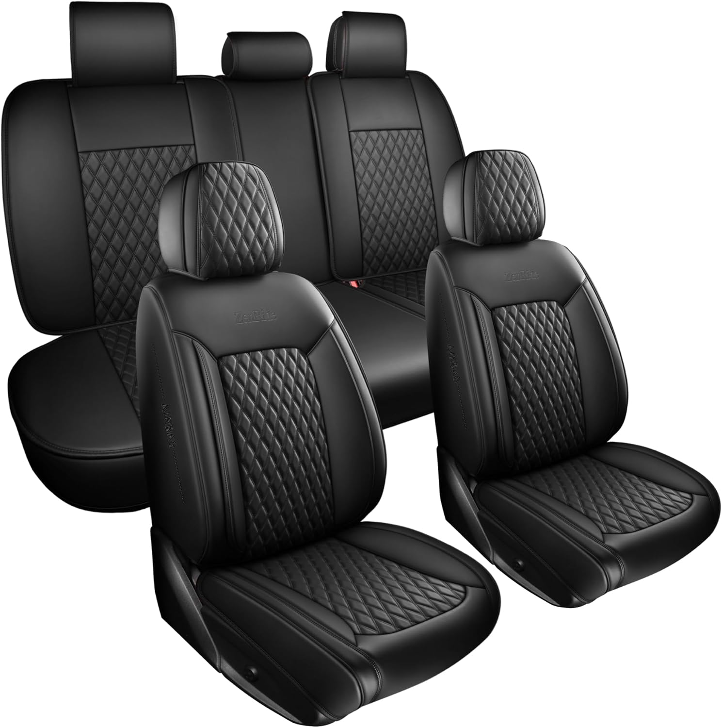 Luxury Car Seat Covers Full Set 5PCS,Universal Fit Nappa Leather Automotive Seat Covers Full Set,Waterproof Car Seat Protector,forros para asientos de carro,Style1 Black