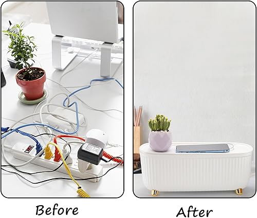 Miniatura 5 de Lyellfe Paquete de 2 cajas de organización de cables, caja organizadora de cable blanco con tapa, 13.7 pulgadas de largo x 6 pulgadas de ancho x 5