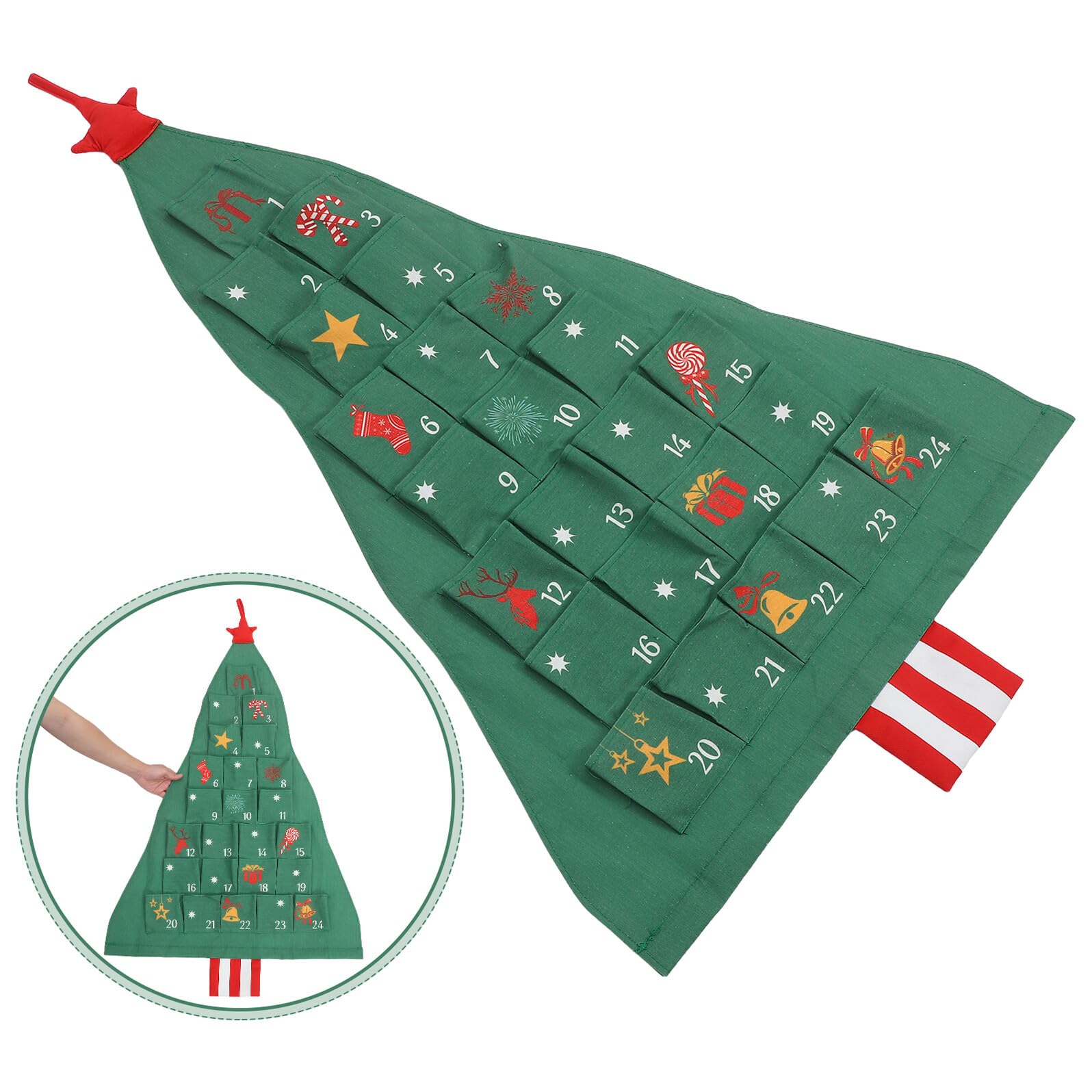 DECHOUS Calendario Avvento Albero di Natale con Numeri in Cotone e Lino Cont Rovescia per Ragazzo Ragazza e Famiglia Decorazione Fai da Te per Festività Natalizie da Appendere alla Parete