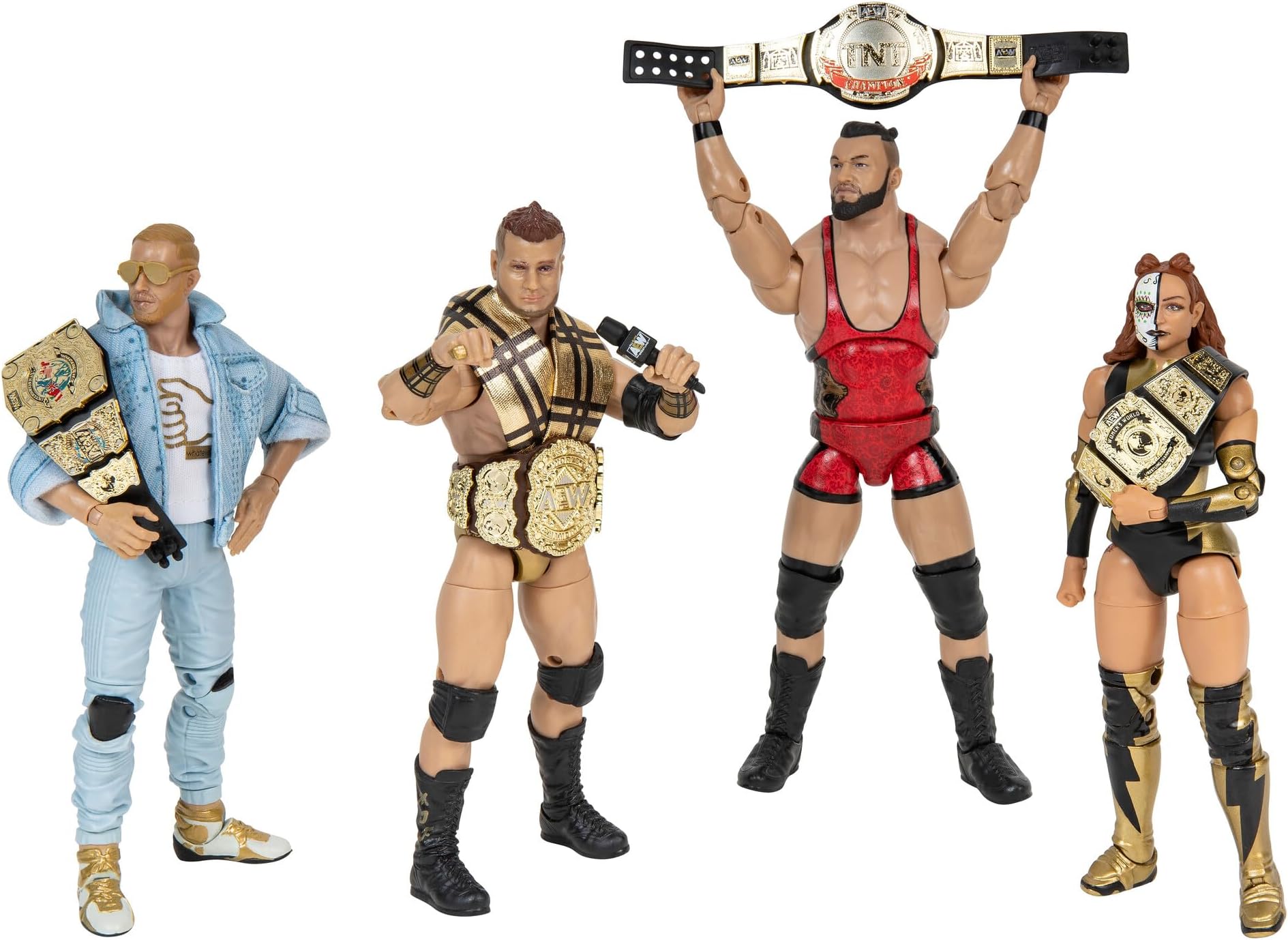 AEW All Elite Wrestling Unrivaled Champion 4 Pack - Four 6-Inch Figures with Title Belts and Accessories - Amazon Exclusive