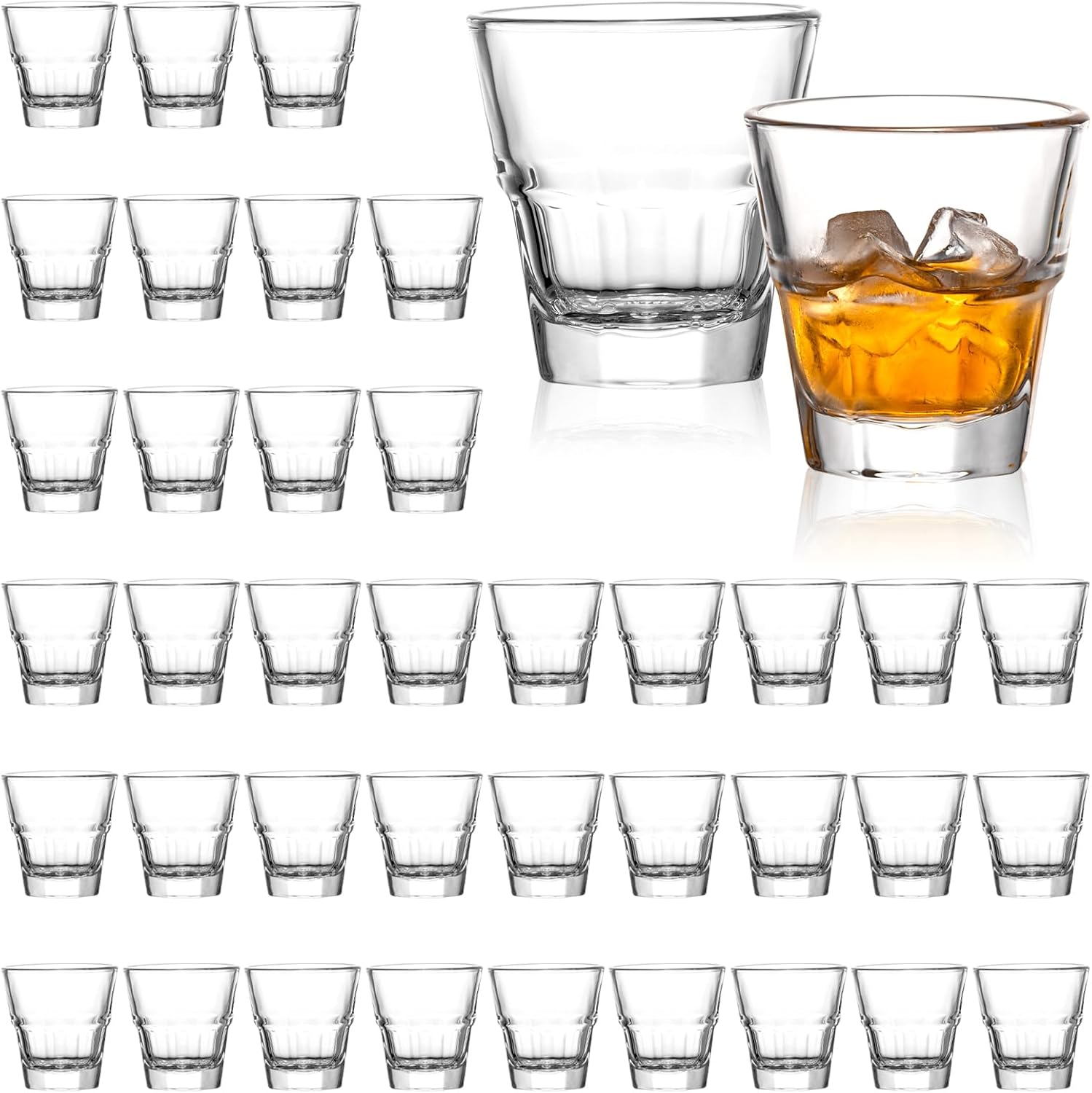 40-Pack 5oz Shot Glasses Set, Bulk Heavy Base Rock Glasses, Stackable Whiskey Tumbler for Bar Espresso Tasting, Drinking Glasses for Bourbon，Juice，Water，Cortado