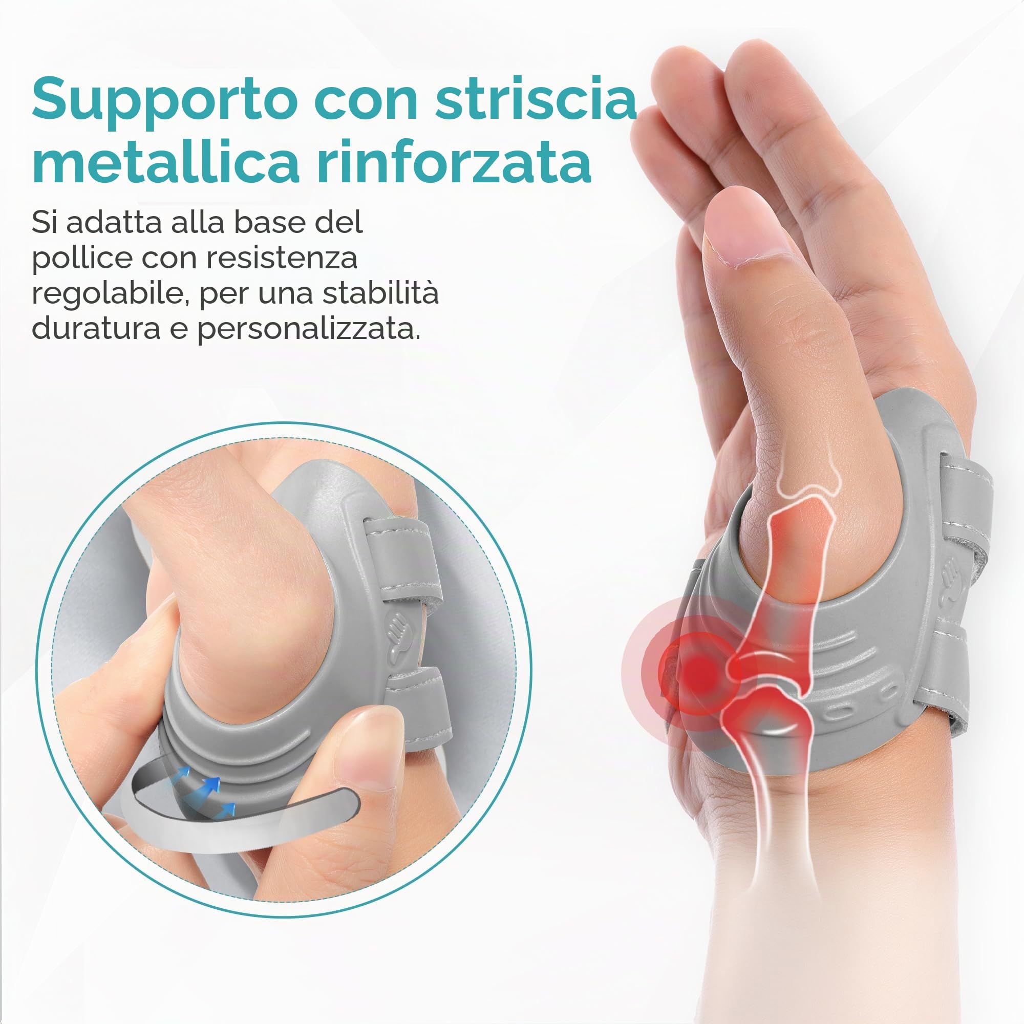 FORTEMOTUS Tutore per Pollice Sinistro, Ortesi Ortho CMC con Stecca, Stabilizza Base del Pollice, Allevia il Dolore Caso di Osteoartrite e Artrite dell'articolazione Della Sella(Grigio, M, 18-23 cm)