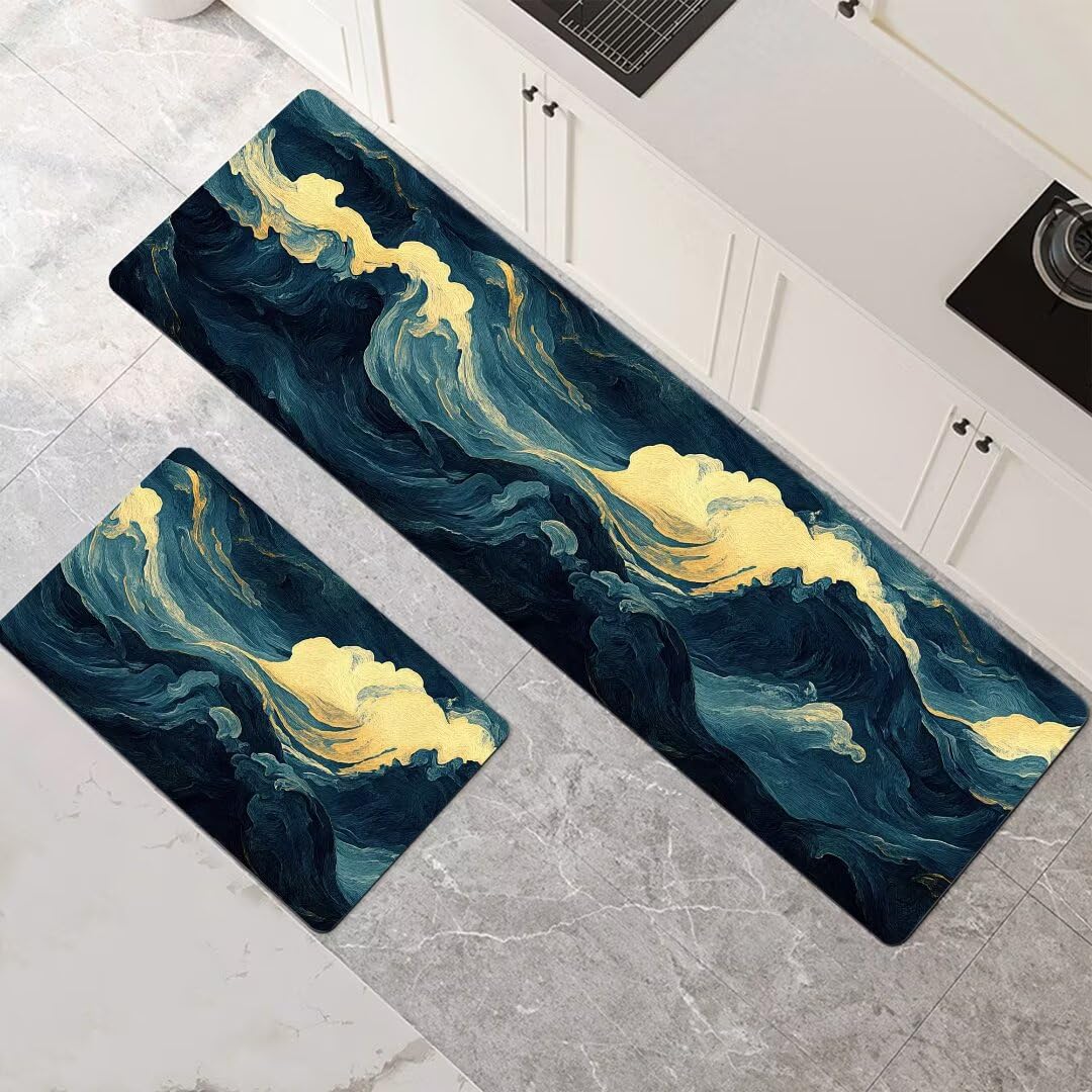 Alfombras de cocina de 2 piezas juego lavable verde 45x70 y 45x140 cm modelo 1-184