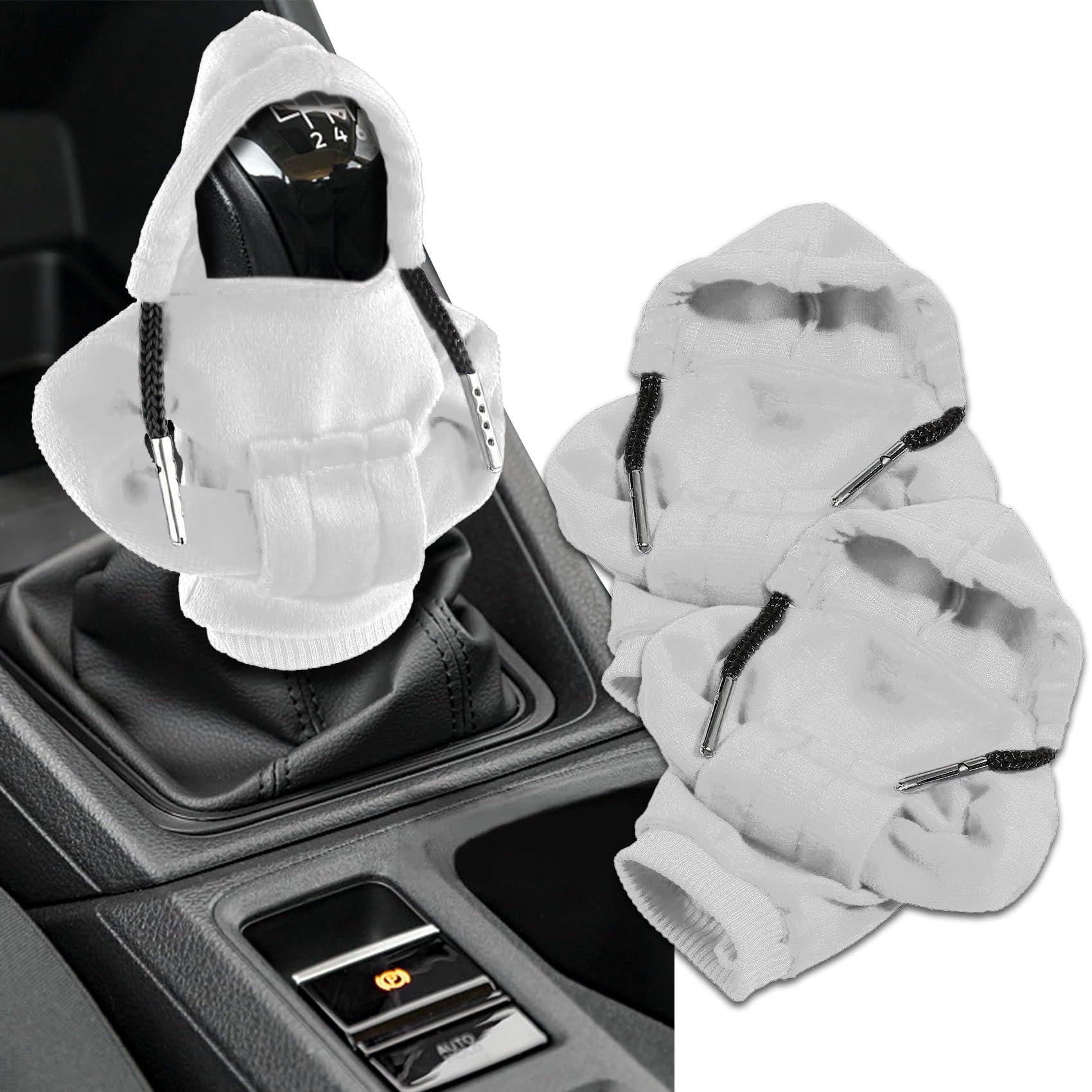 KASTWAVE Car Gear Shift Knob Cover Hoodie Style, 2pcs Gray Interior Decoration for Most Vehicles